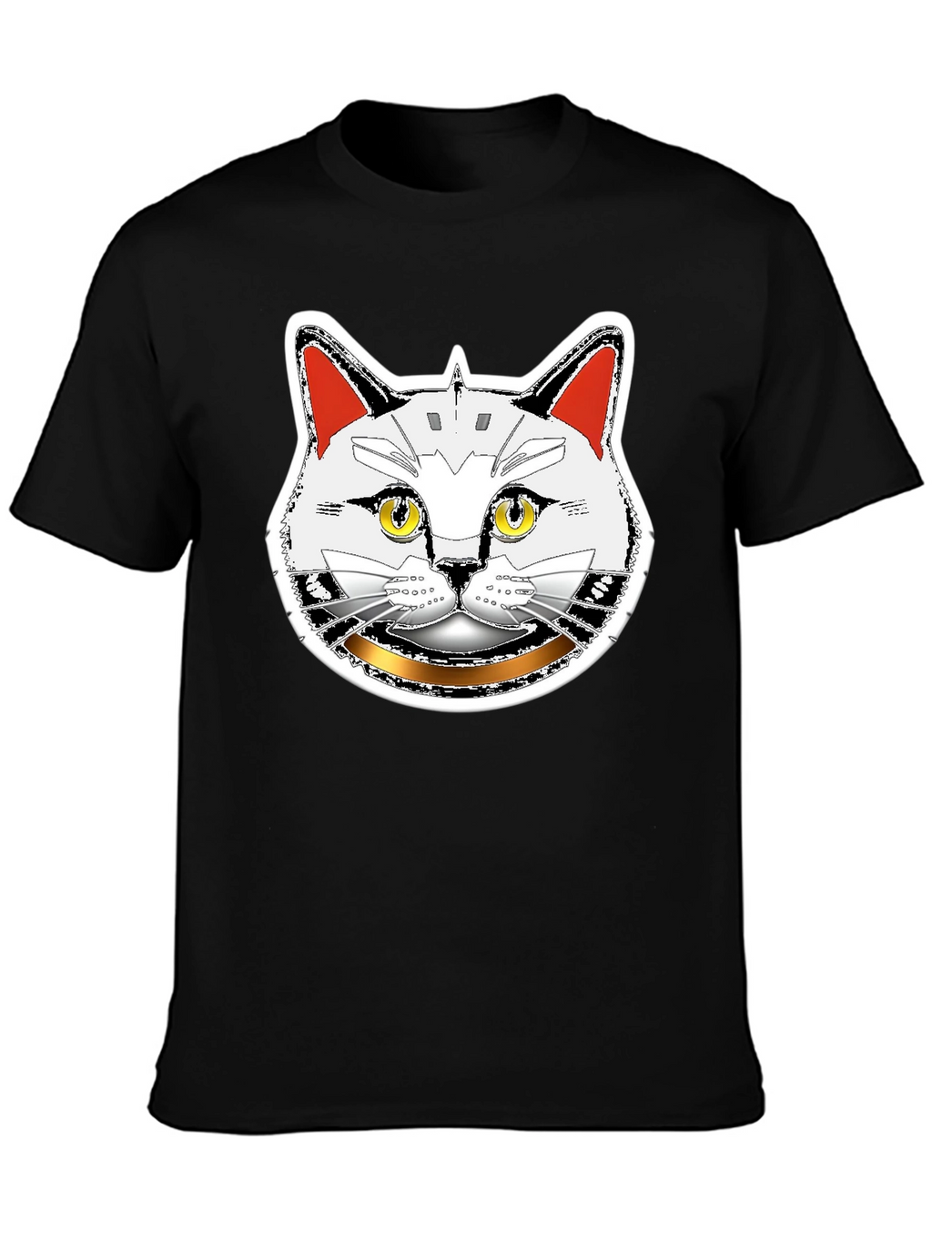 Robotic Cat Graphic T-Shirt - Black