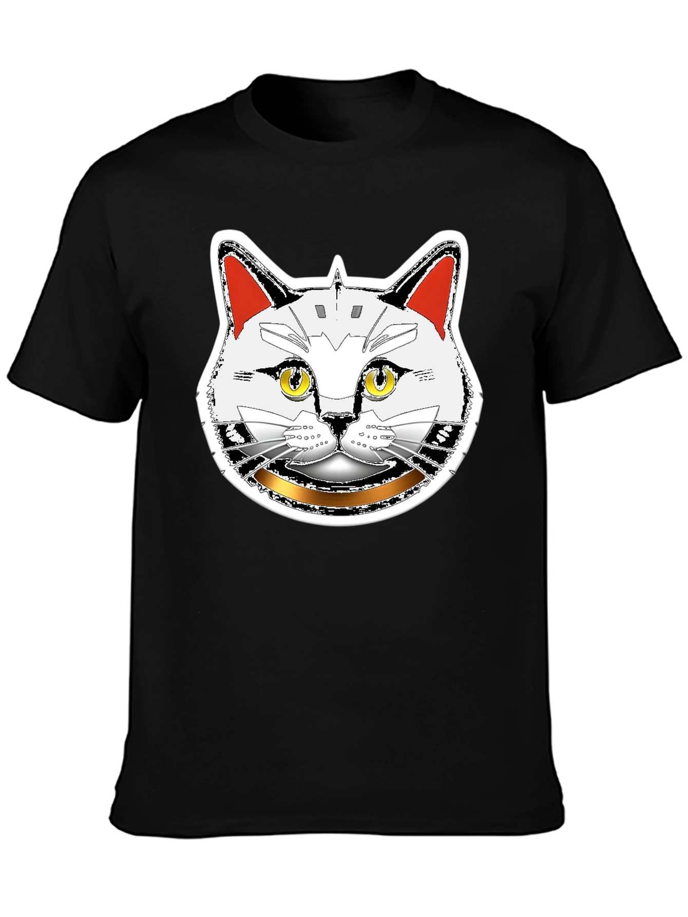 Robotic Cat Graphic T-Shirt - Black