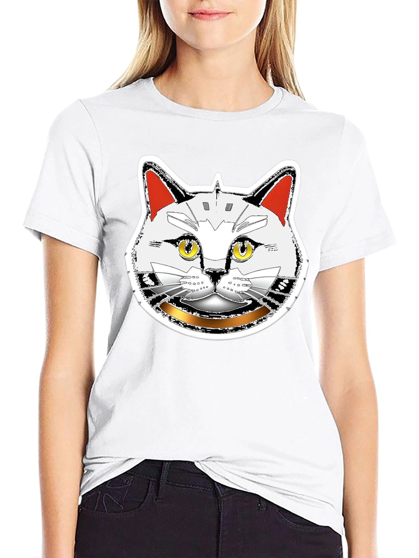 Robotic Cat Graphic T-Shirt - Black