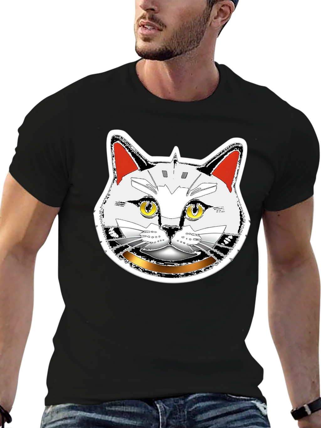 Robotic Cat Graphic T-Shirt - Black