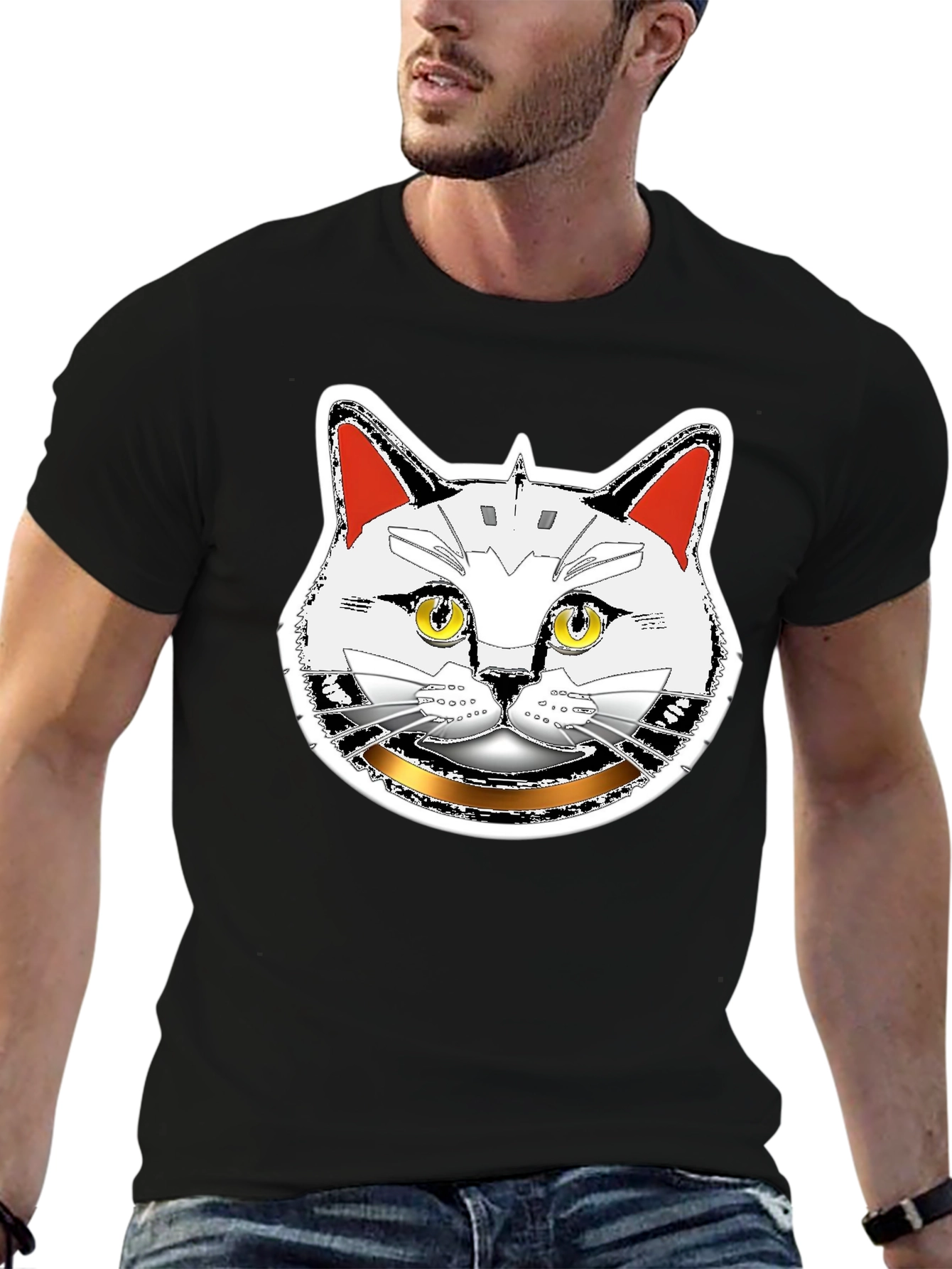Robotic Cat Graphic T-Shirt - Black