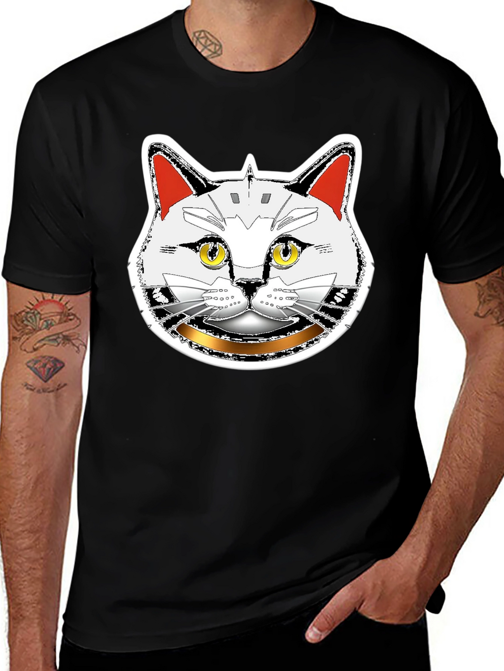Robotic Cat Graphic T-Shirt - Black