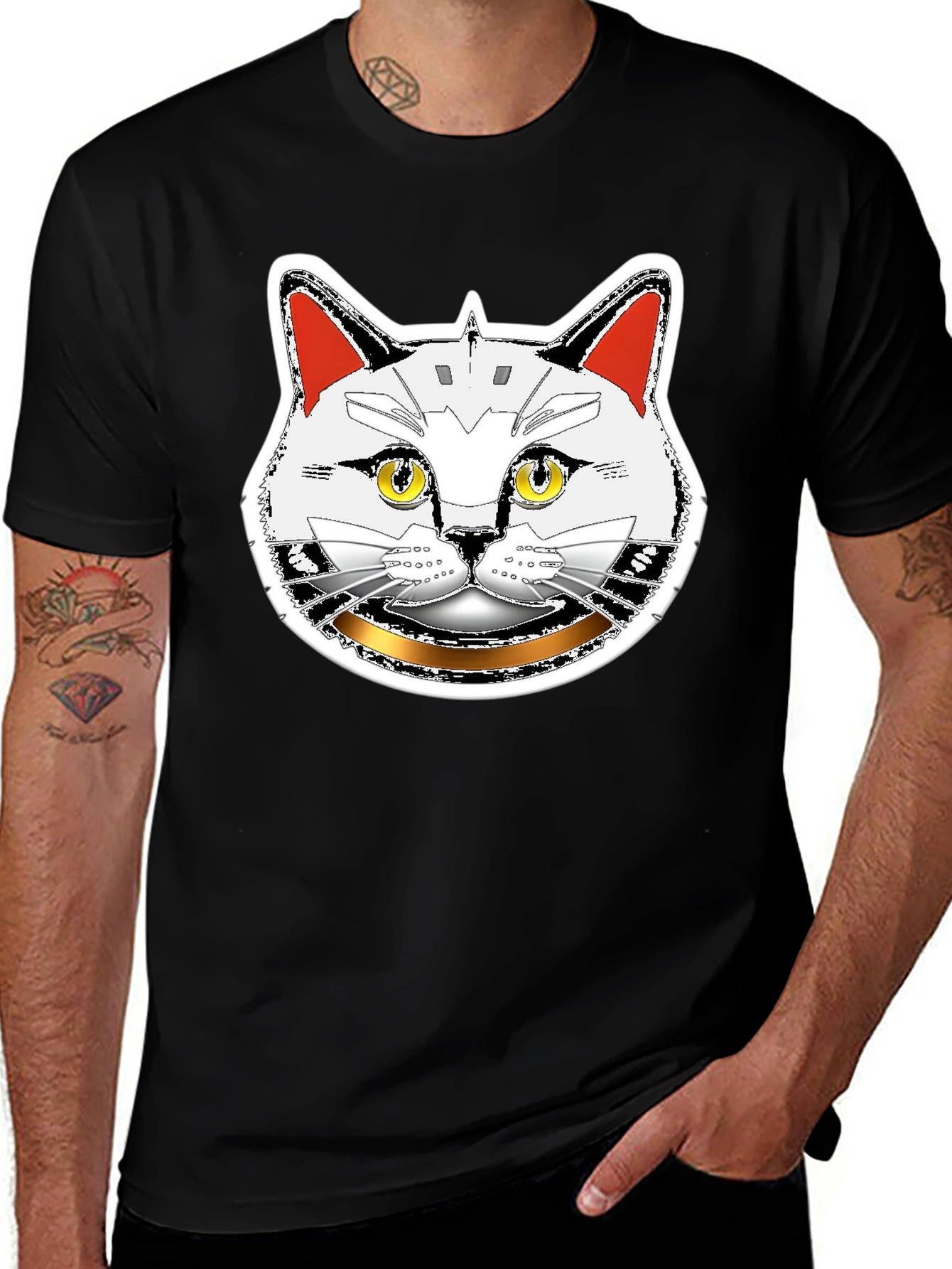 Robotic Cat Graphic T-Shirt - Black