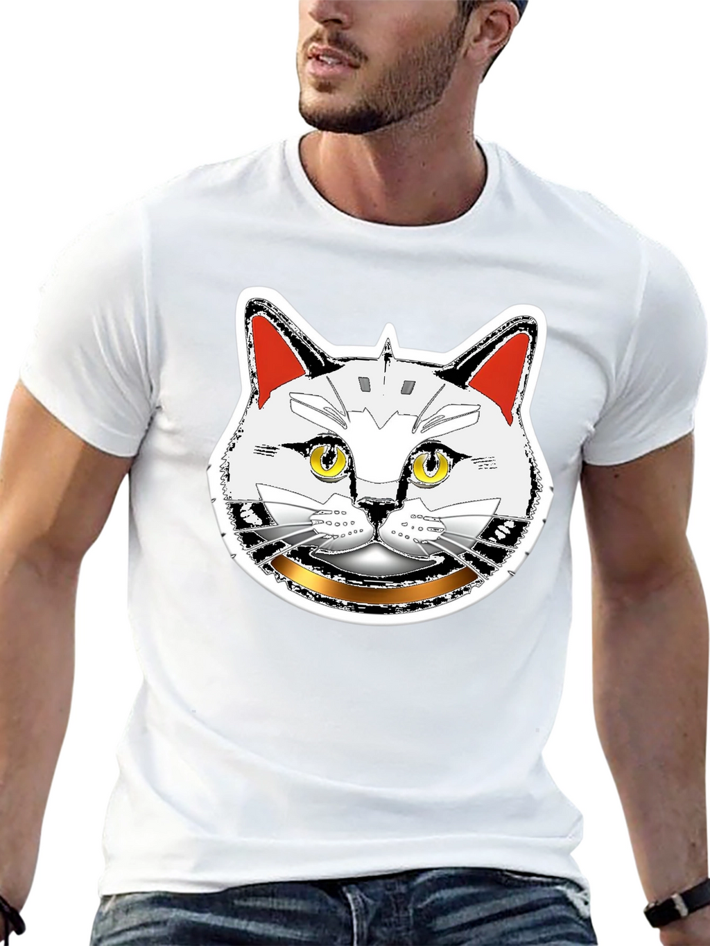 Robotic Cat Graphic T-Shirt - Black