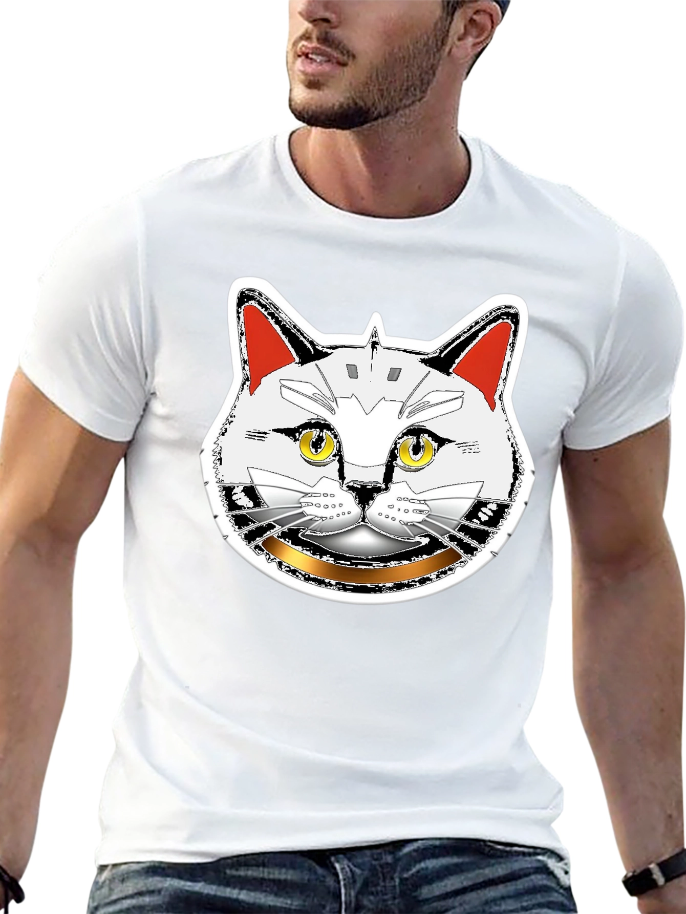 Robotic Cat Graphic T-Shirt - Black