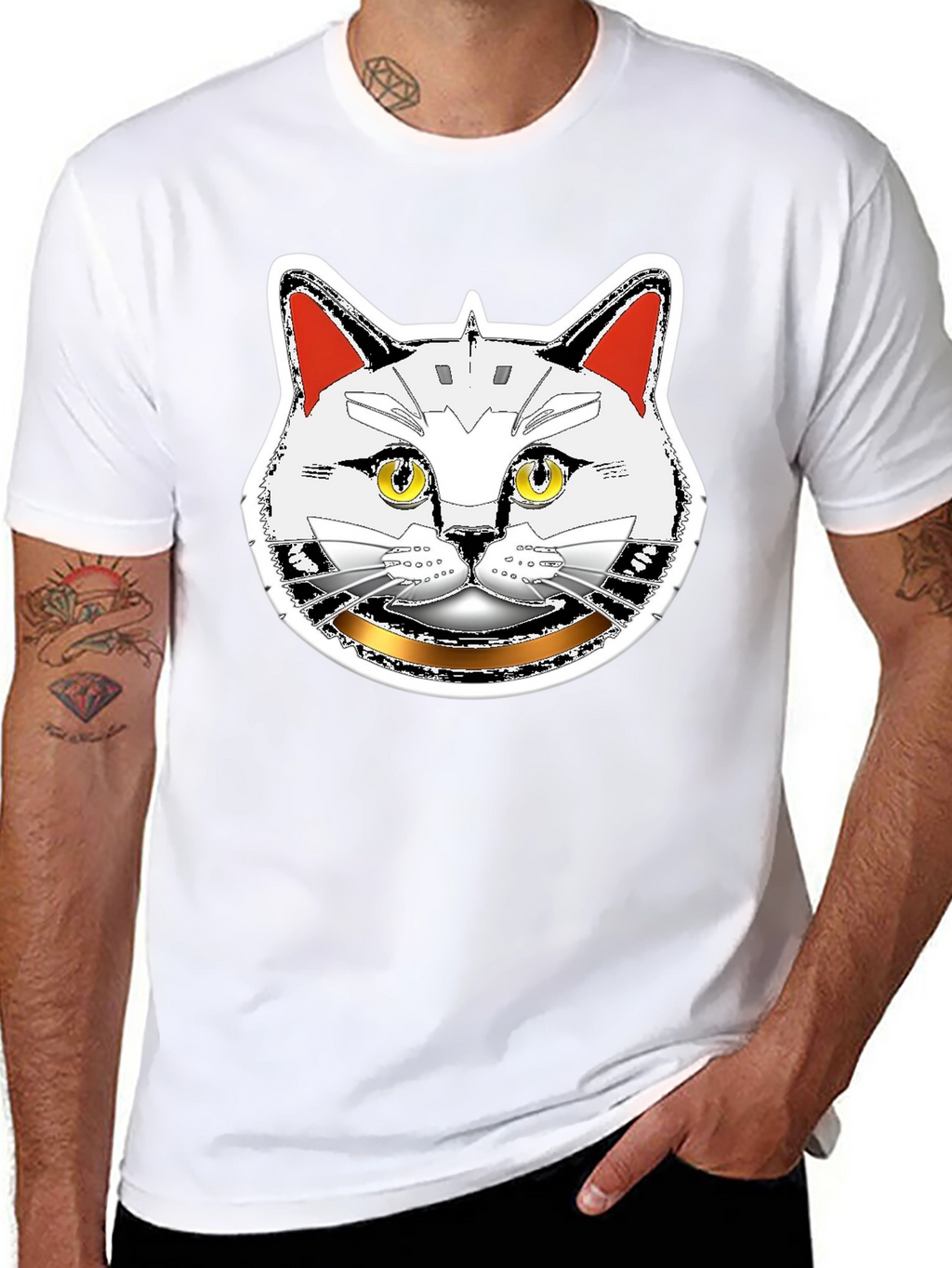 Robotic Cat Graphic T-Shirt - Black