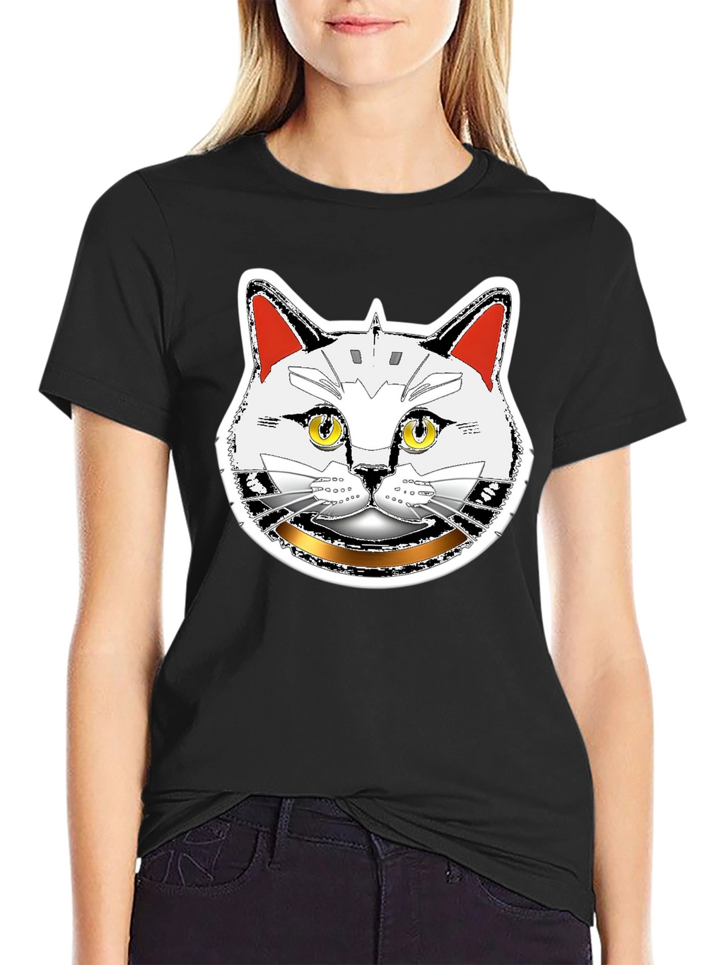 Robotic Cat Graphic T-Shirt - Black