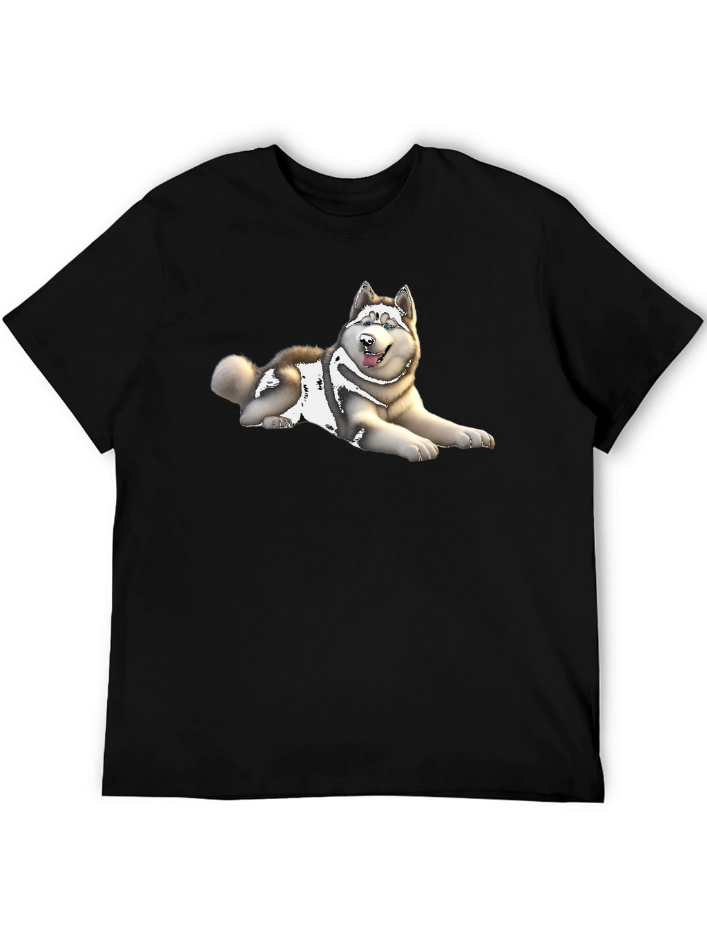 Husky Dog Graphic Print Black T-Shirt