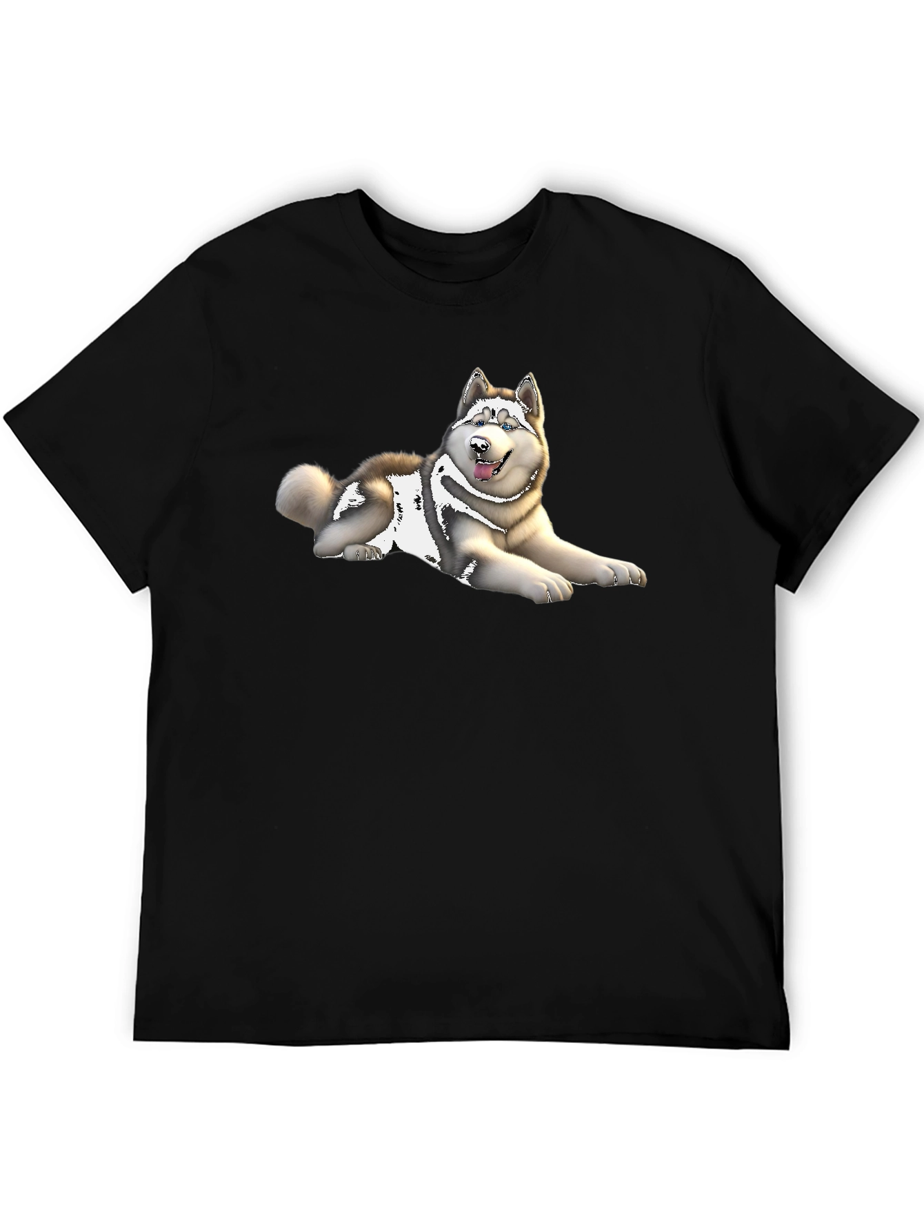 Husky Dog Graphic Print Black T-Shirt