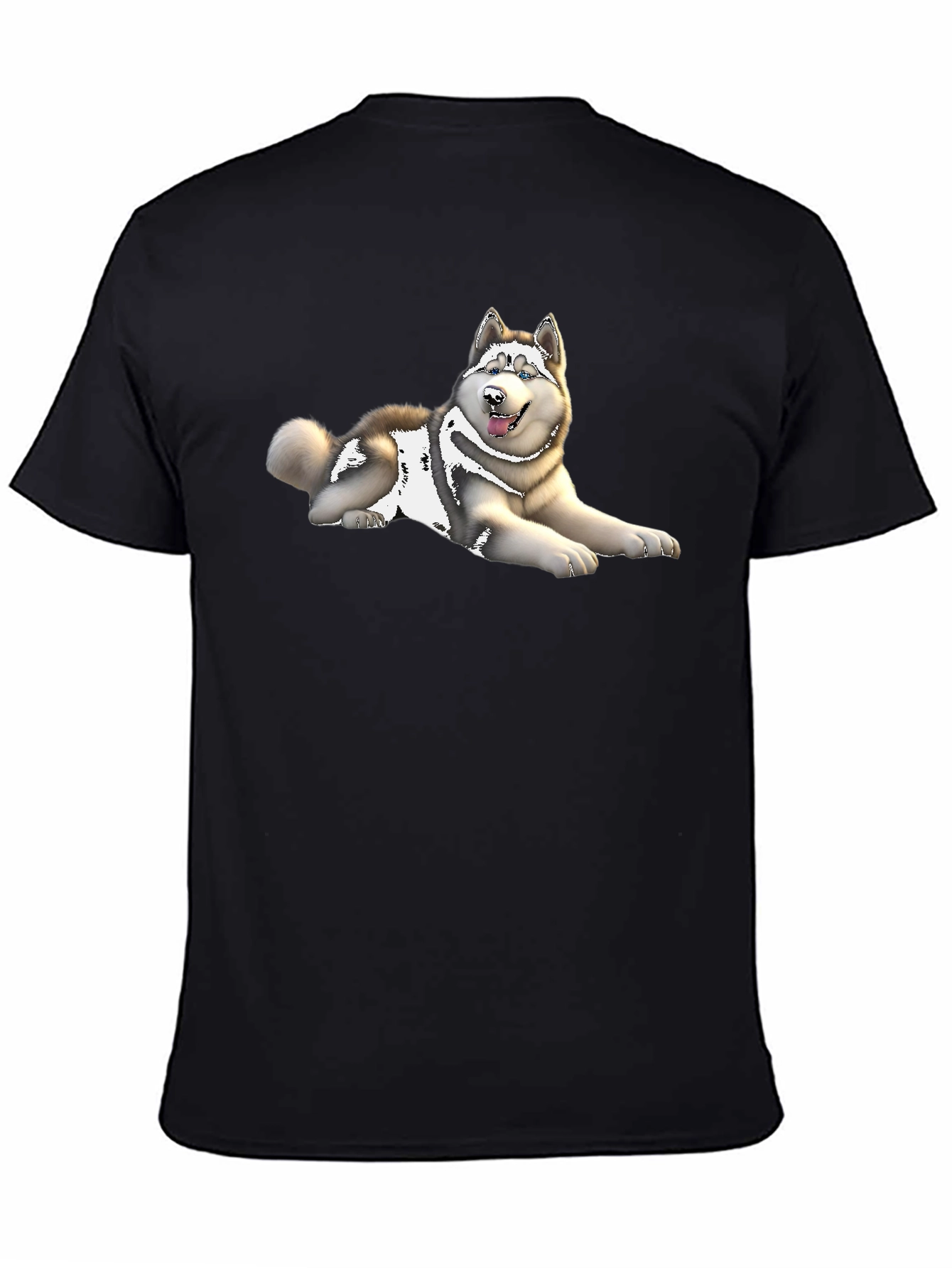 Husky Dog Graphic Print Black T-Shirt