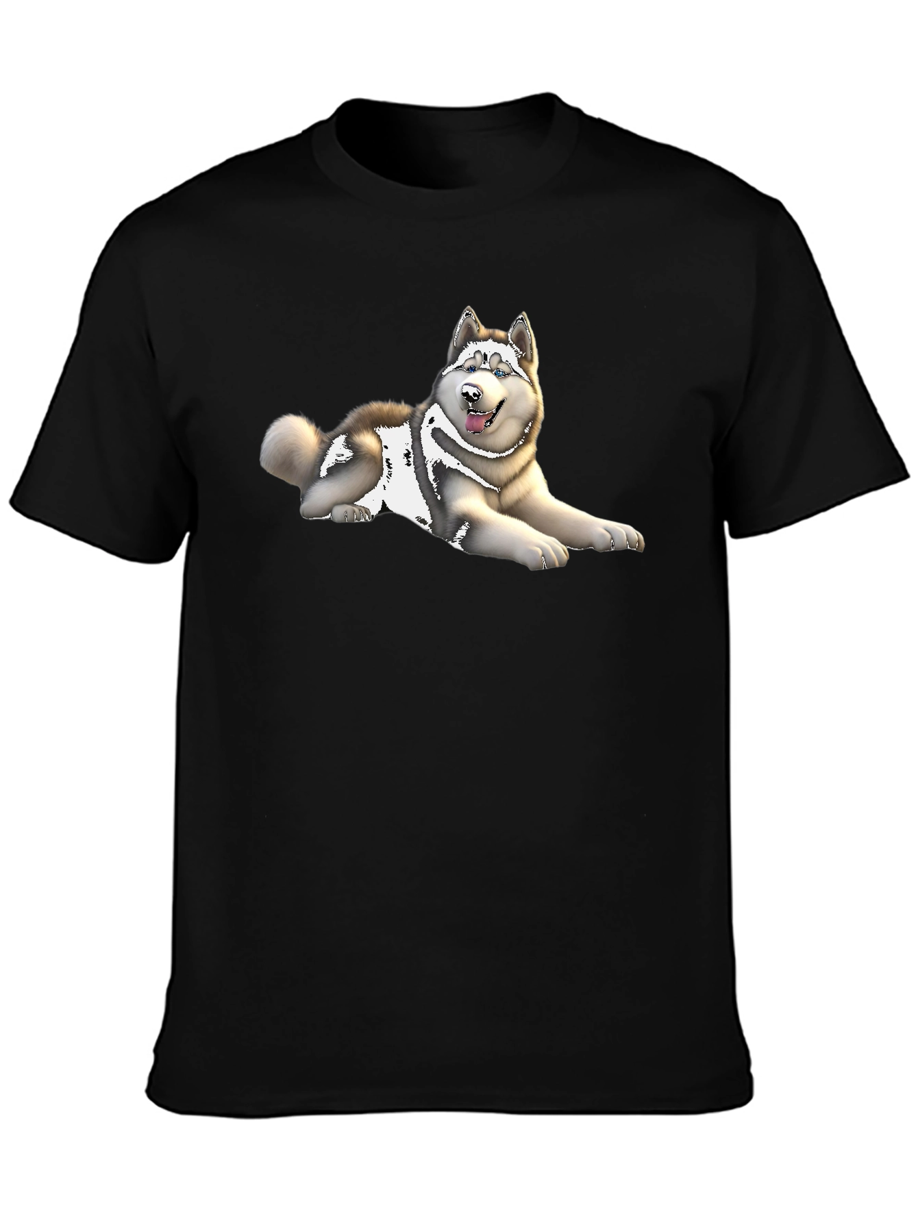Husky Dog Graphic Print Black T-Shirt