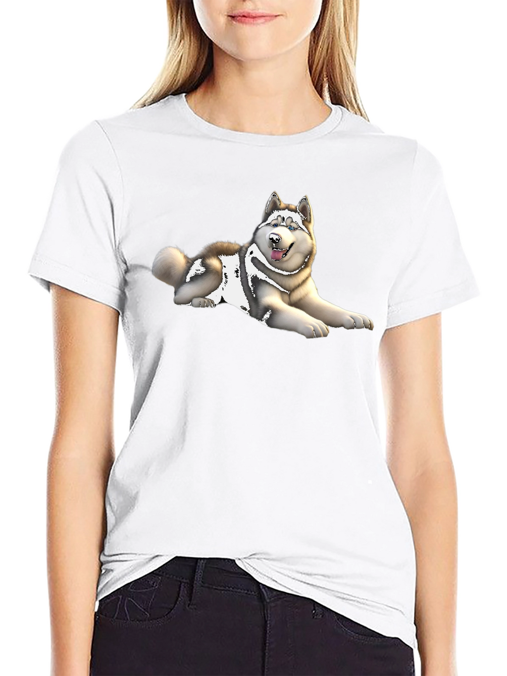 Husky Dog Graphic Print Black T-Shirt
