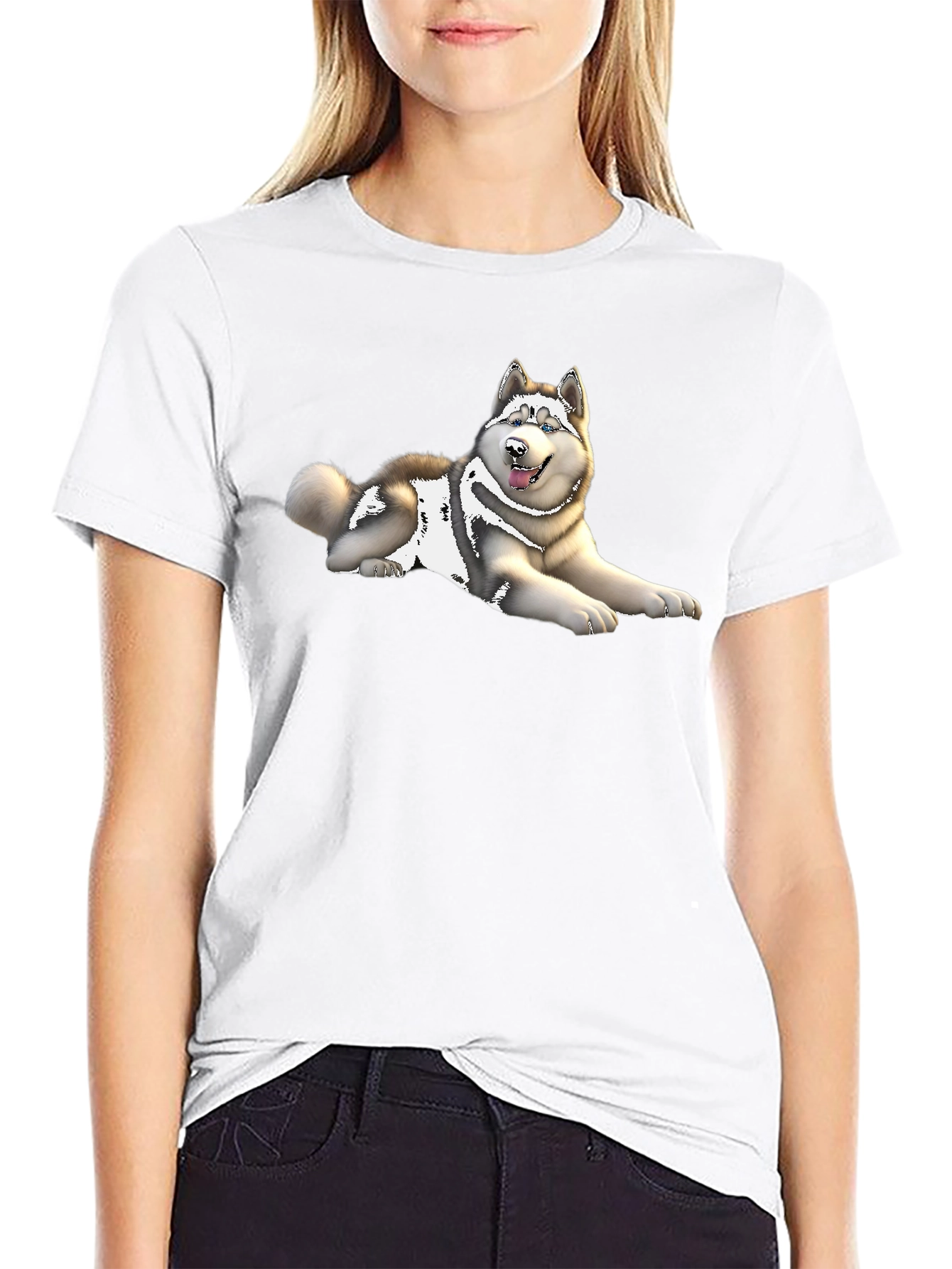 Husky Dog Graphic Print Black T-Shirt