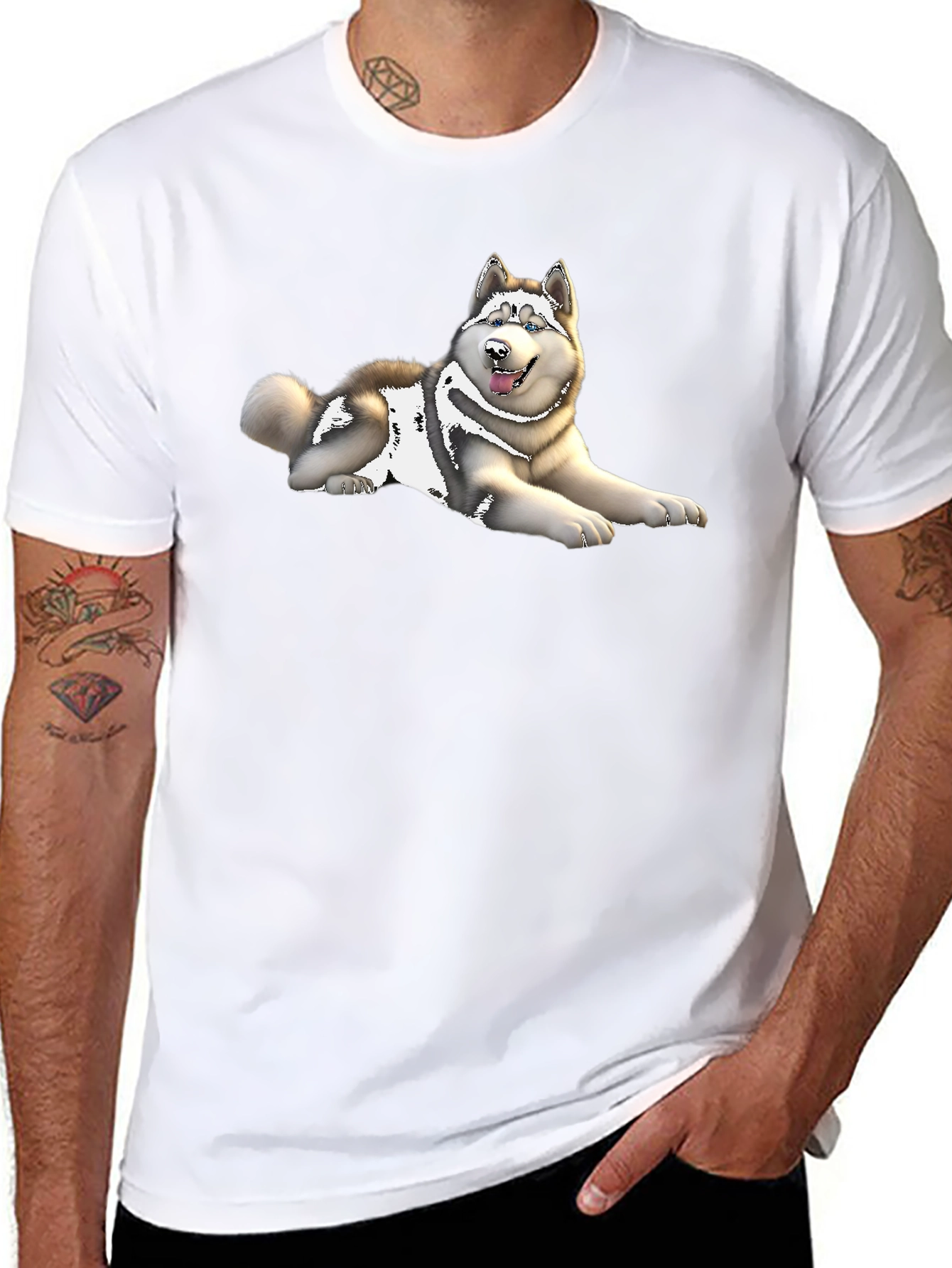 Husky Dog Graphic Print Black T-Shirt