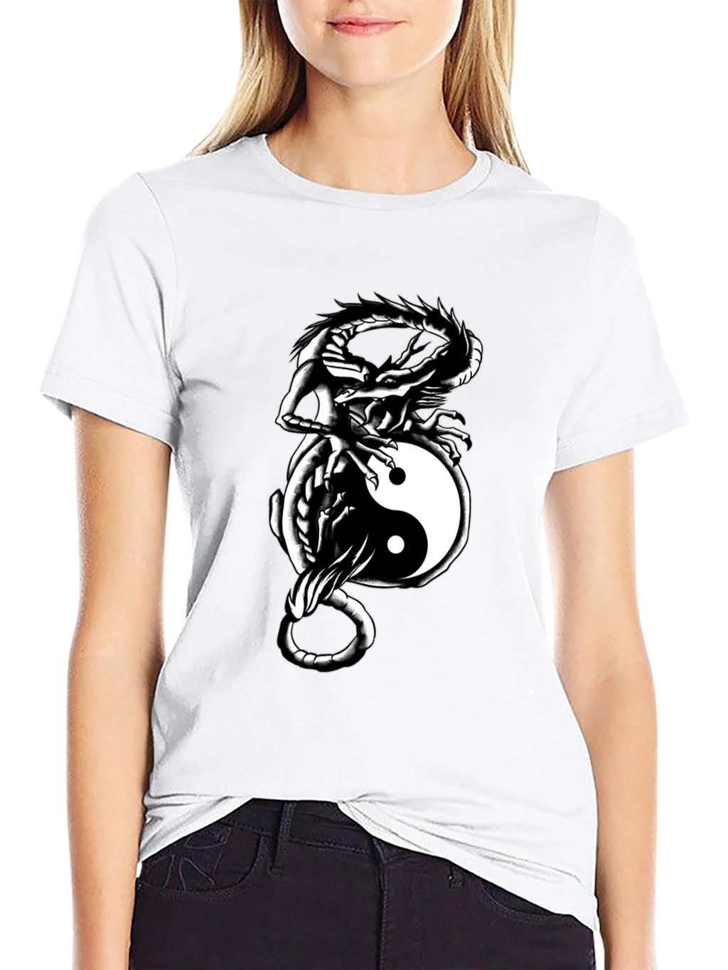 Yin Yang Dragon Graphic Tee - Black