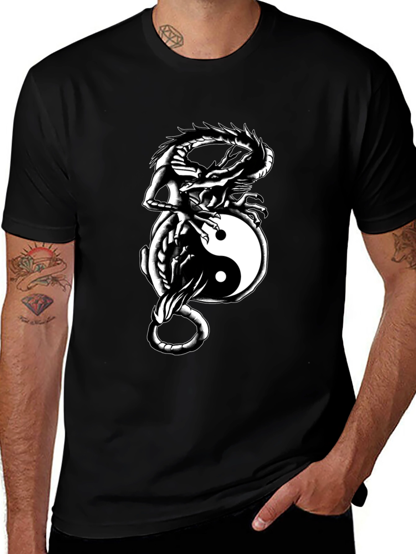 Yin Yang Dragon Graphic Tee - Black