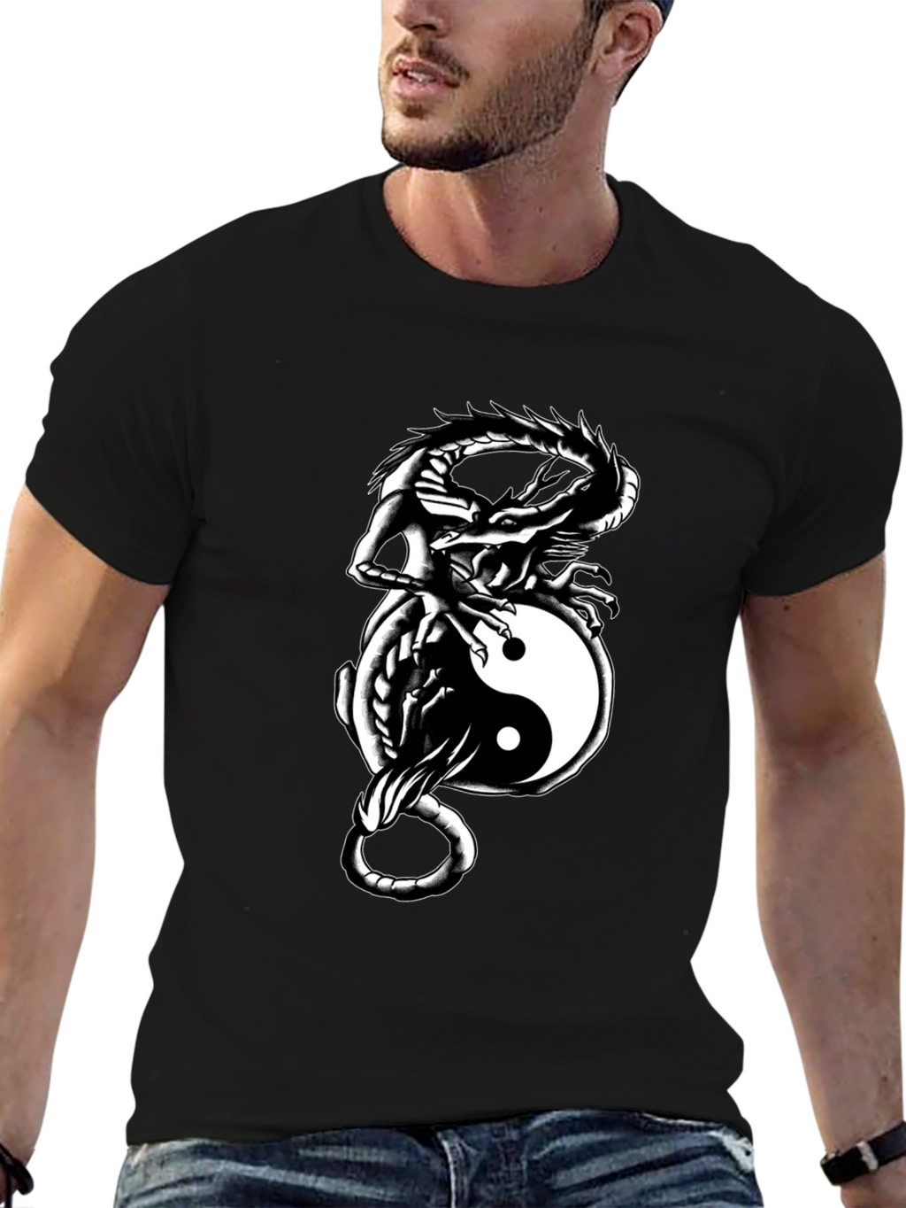 Yin Yang Dragon Graphic Tee - Black