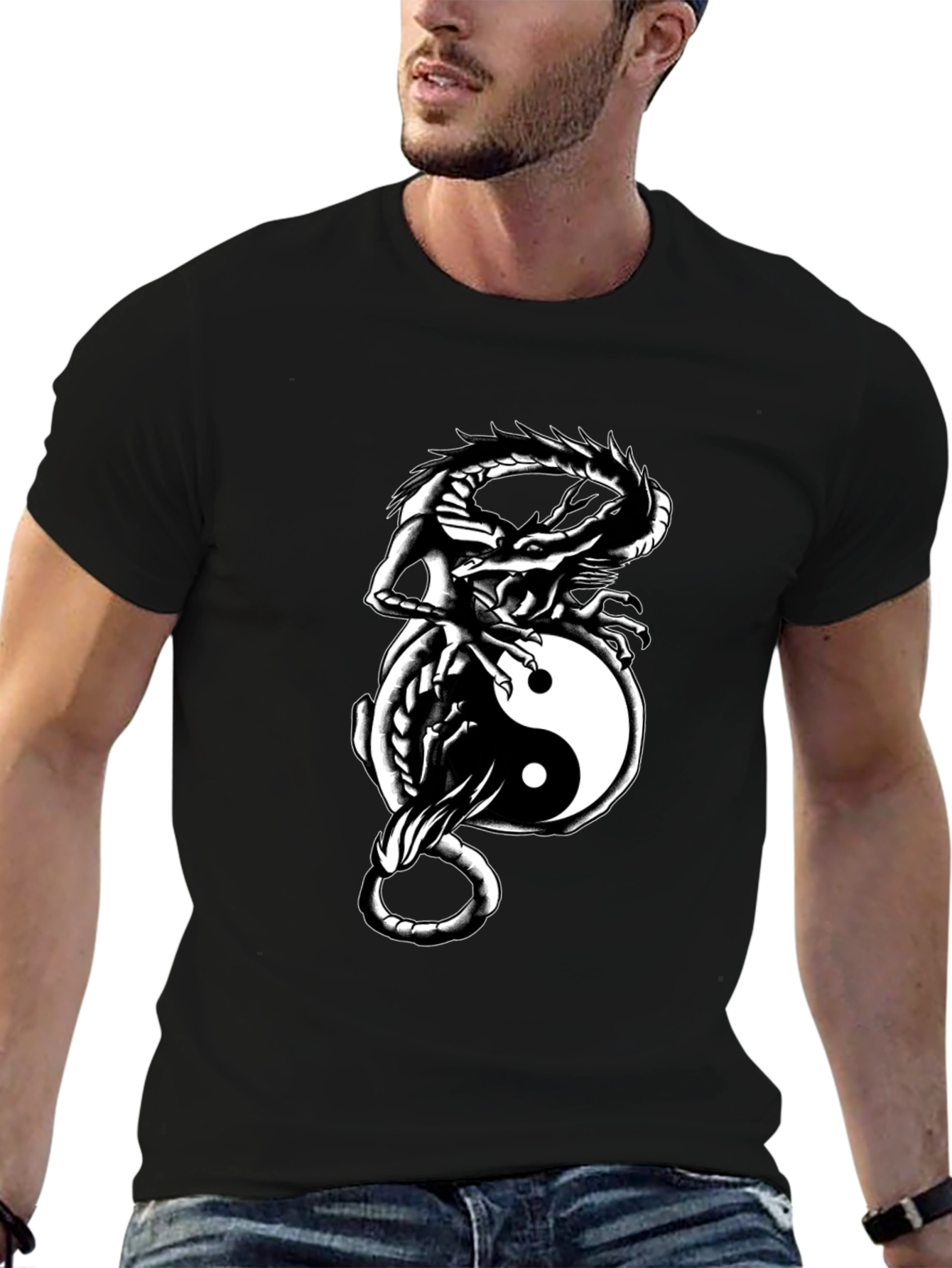 Yin Yang Dragon Graphic Tee - Black