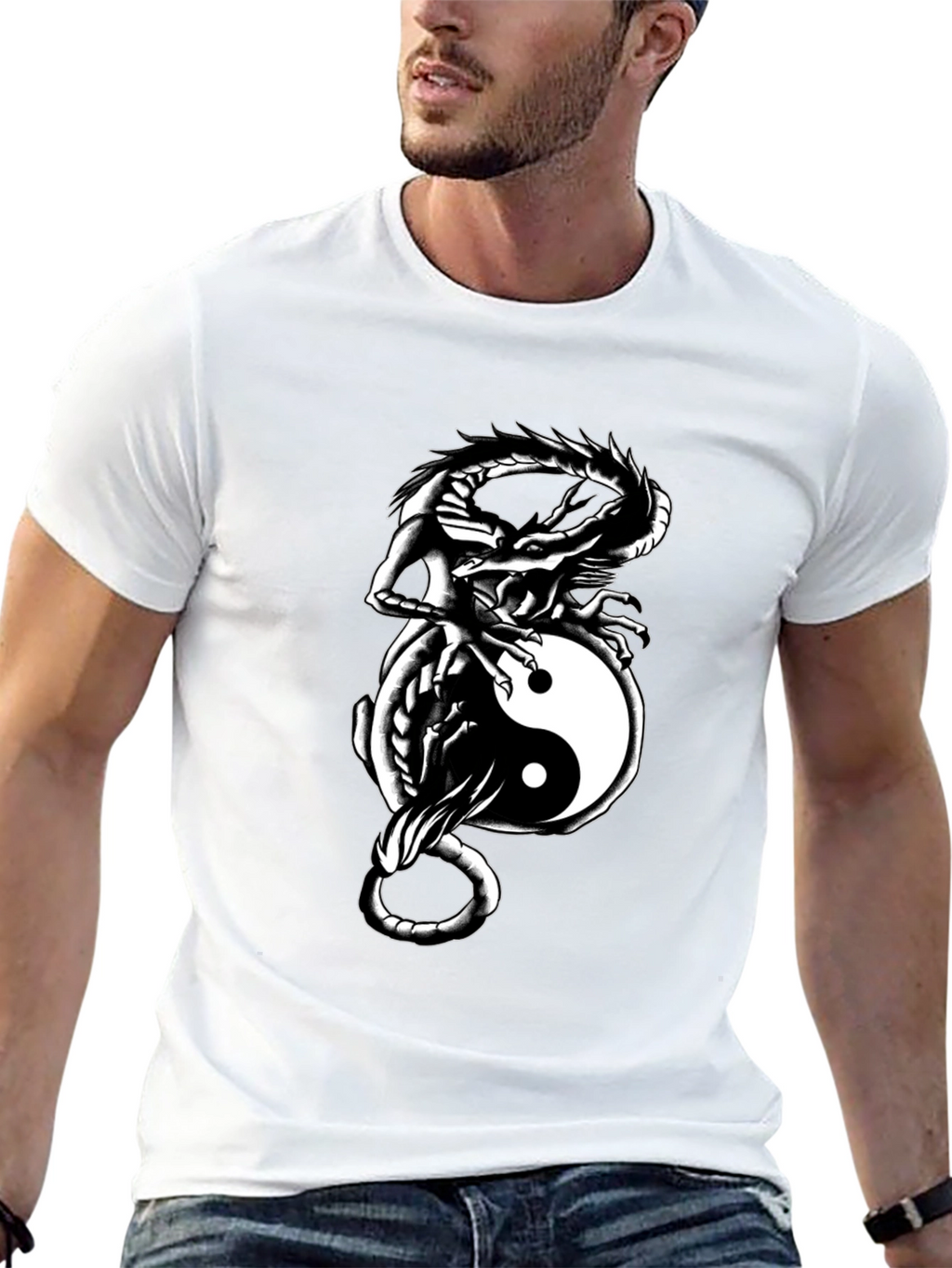 Yin Yang Dragon Graphic Tee - Black