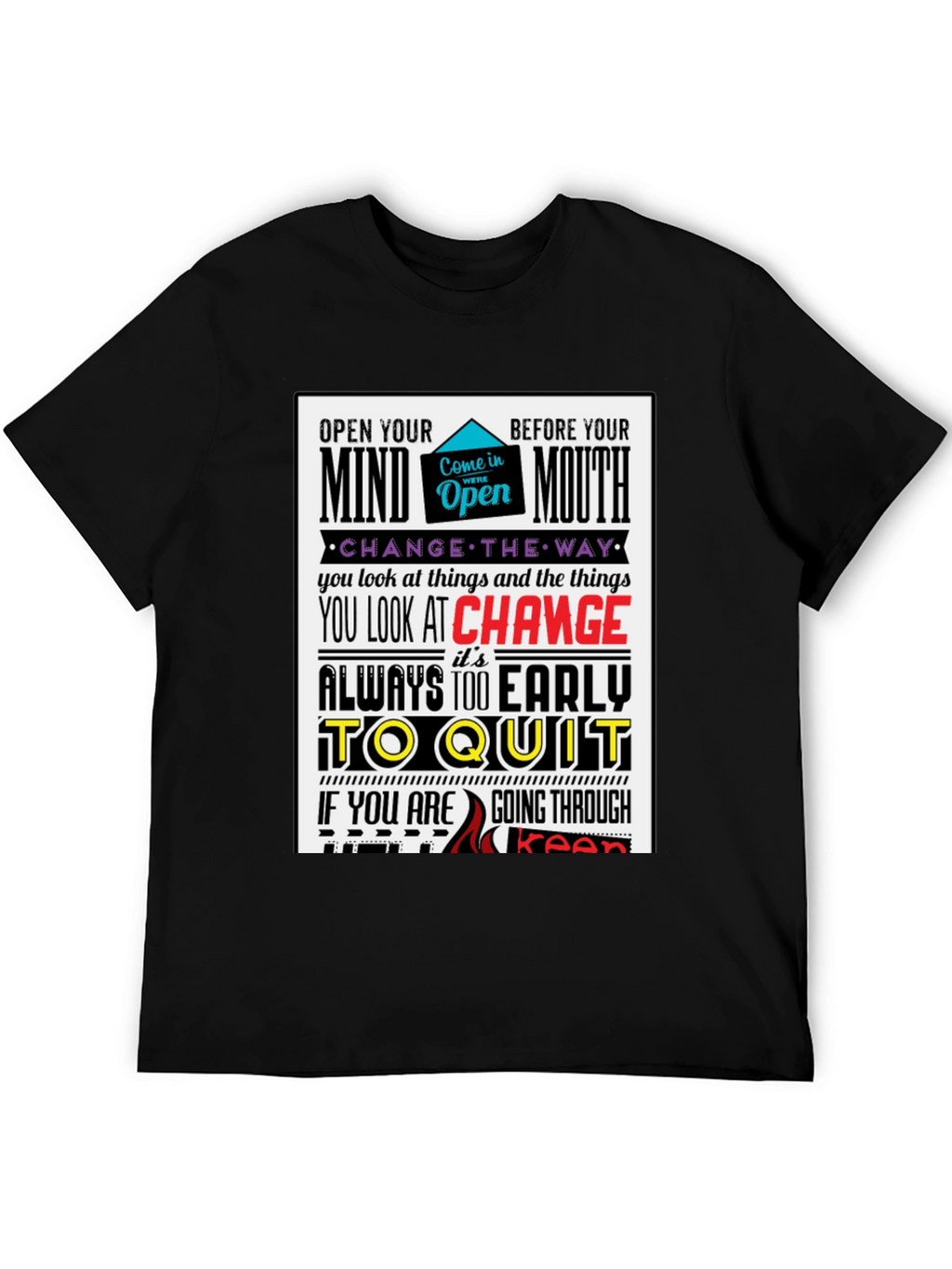Motivational Graphic Print T-Shirt - Open Mind Positive Vibes