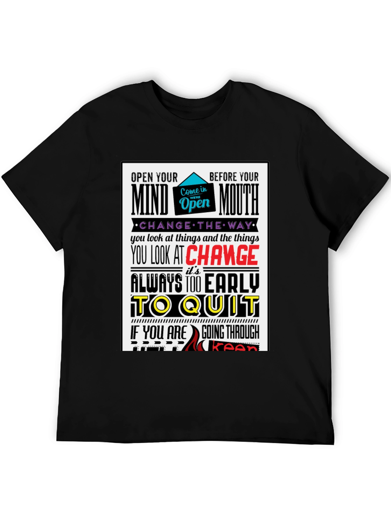 Motivational Graphic Print T-Shirt - Open Mind Positive Vibes