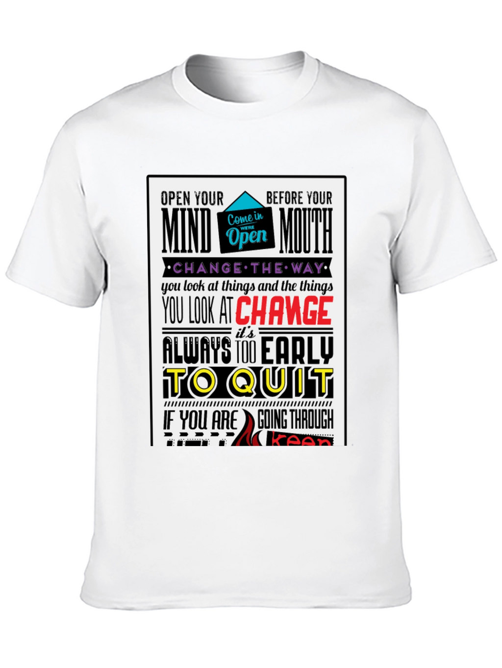 Motivational Graphic Print T-Shirt - Open Mind Positive Vibes