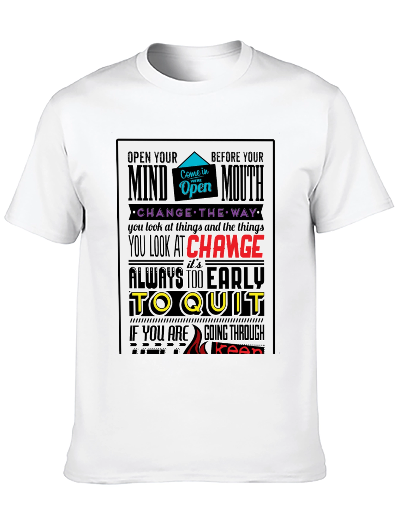 Motivational Graphic Print T-Shirt - Open Mind Positive Vibes
