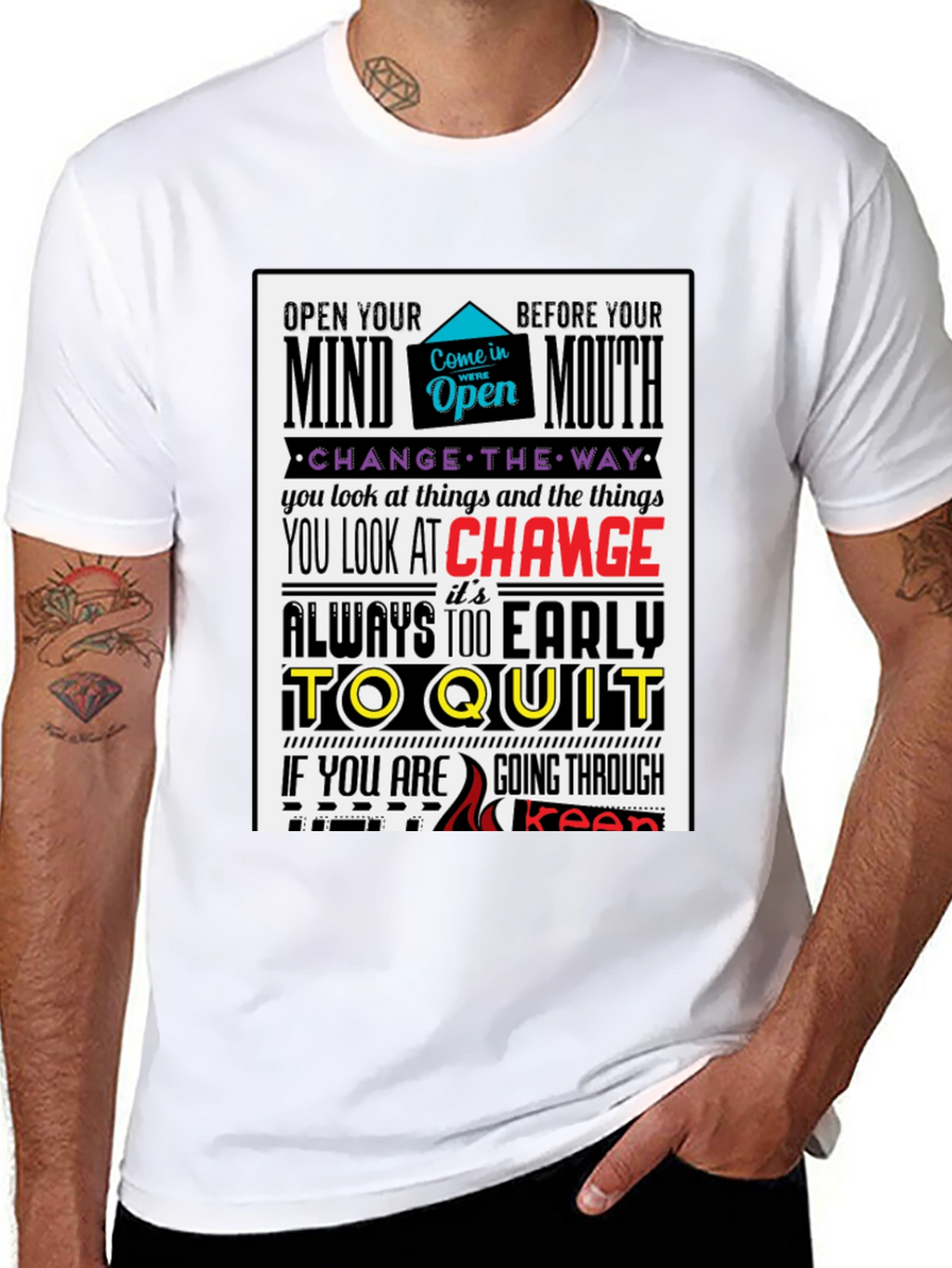Motivational Graphic Print T-Shirt - Open Mind Positive Vibes