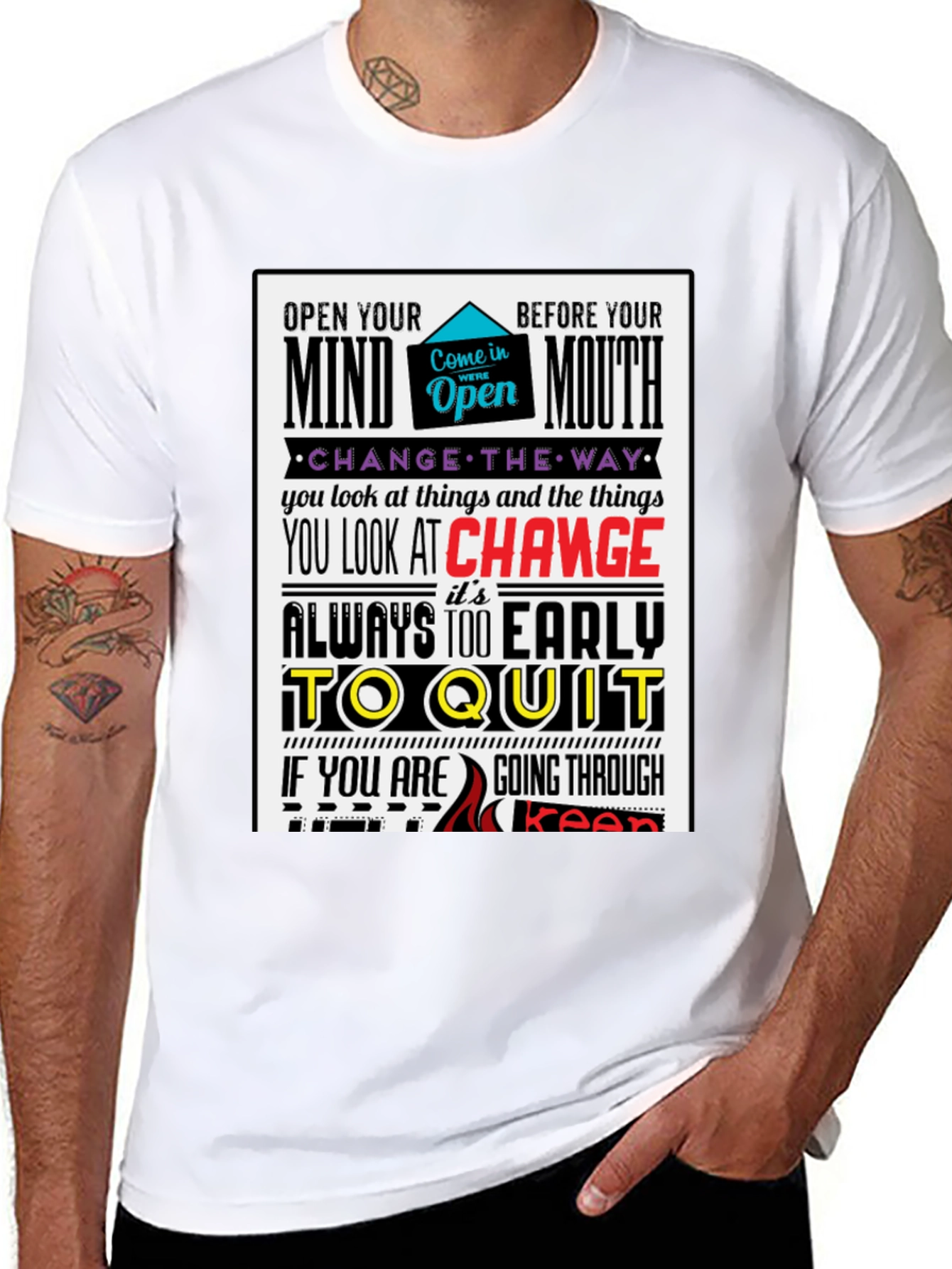 Motivational Graphic Print T-Shirt - Open Mind Positive Vibes
