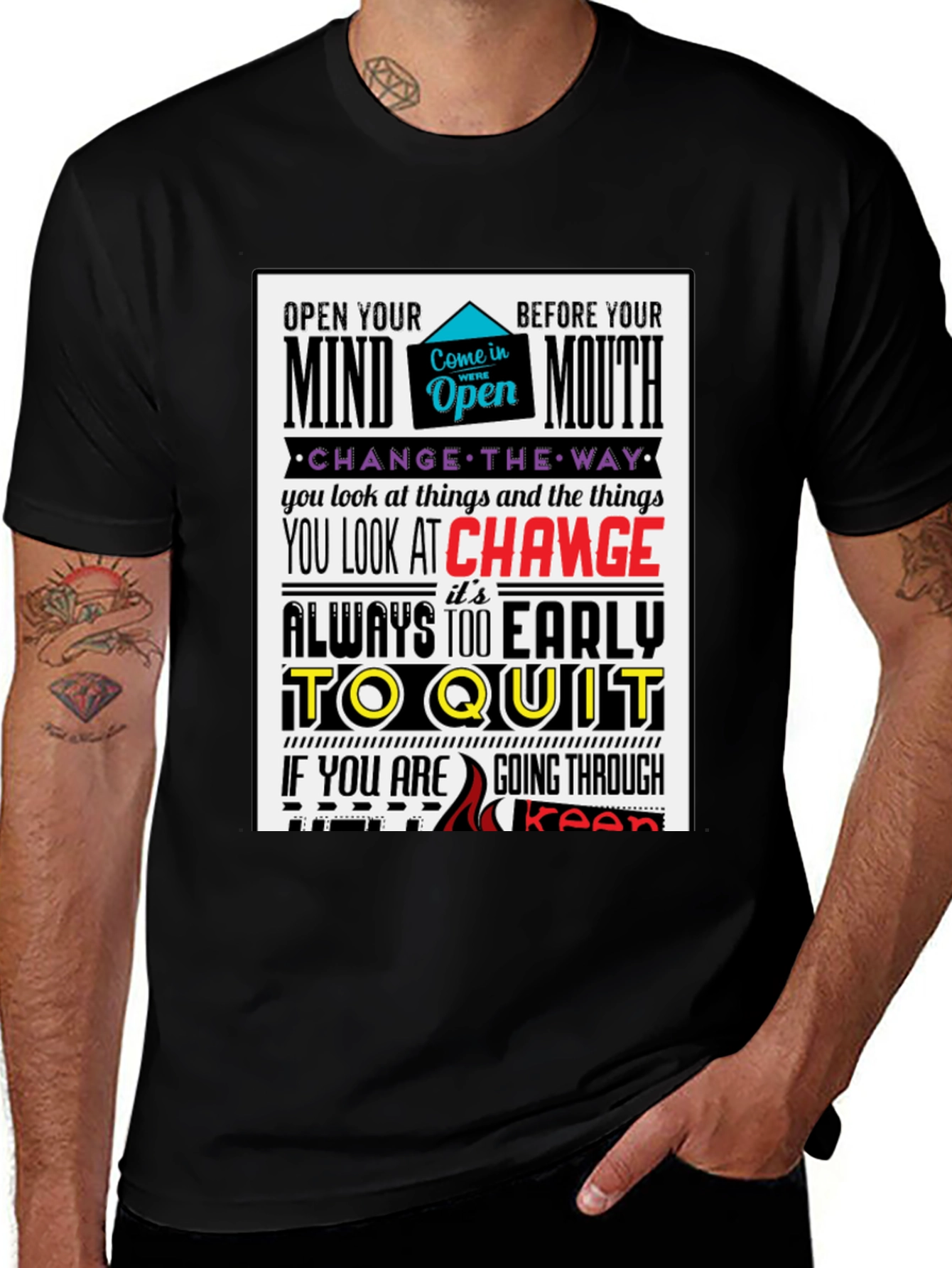 Motivational Graphic Print T-Shirt - Open Mind Positive Vibes