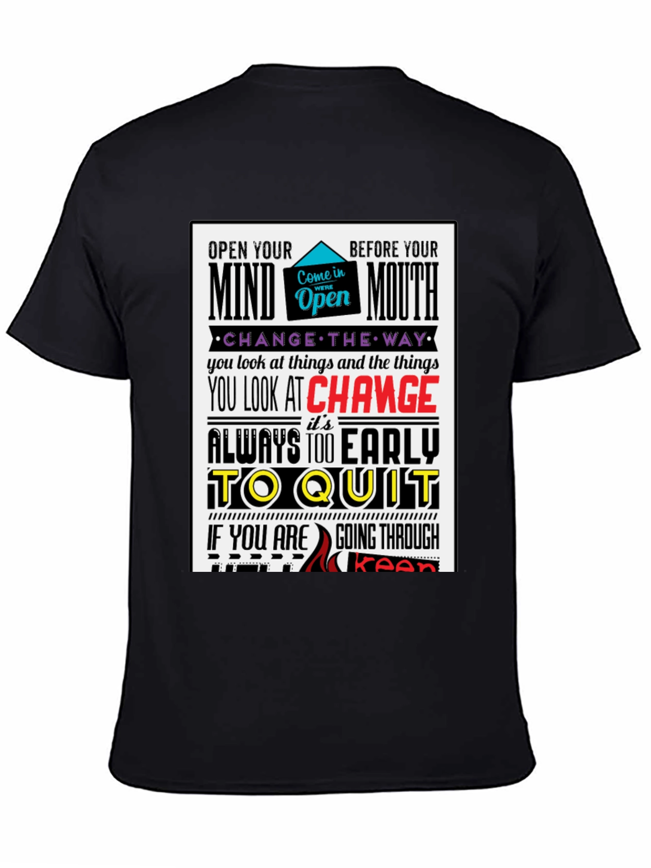 Motivational Graphic Print T-Shirt - Open Mind Positive Vibes