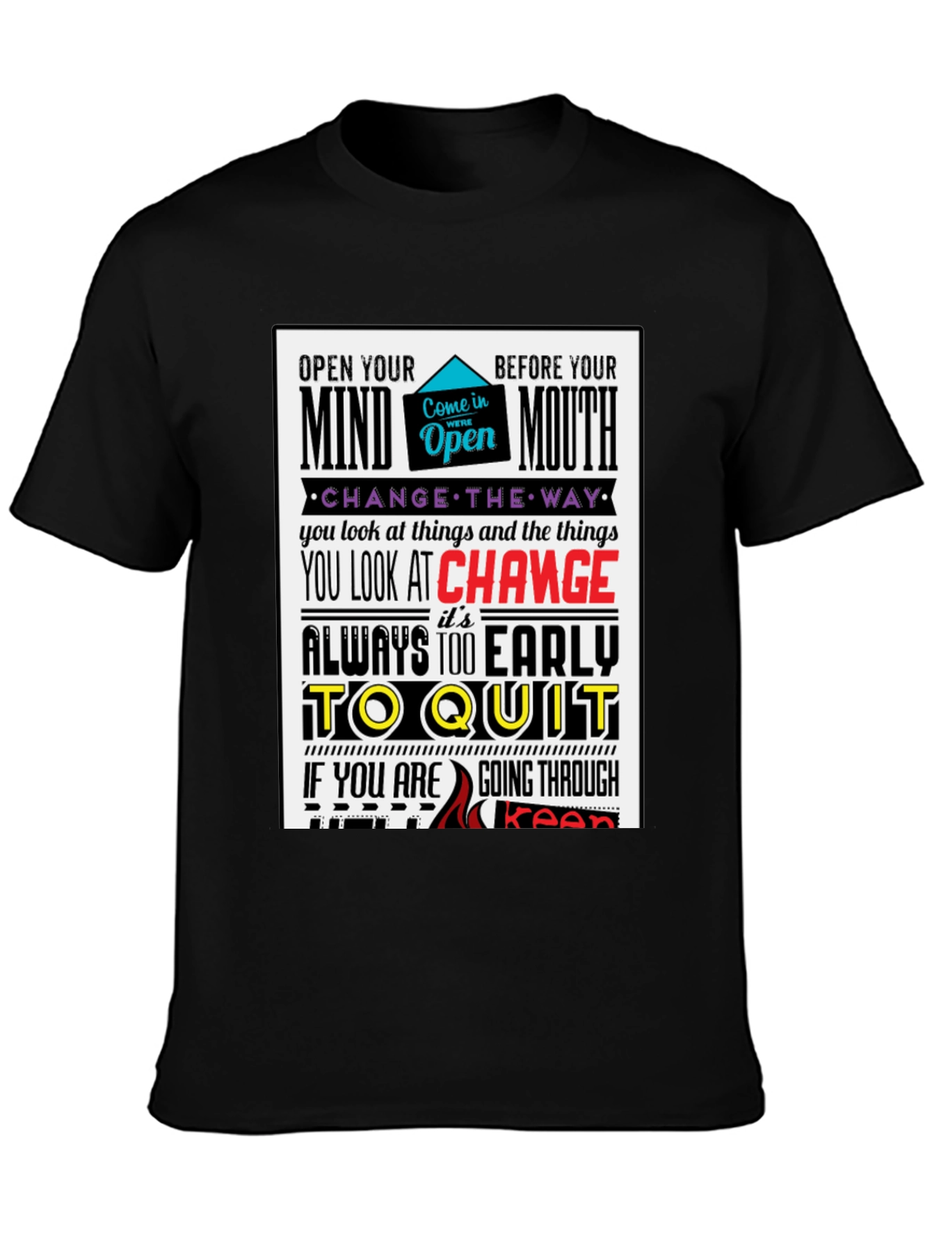 Motivational Graphic Print T-Shirt - Open Mind Positive Vibes
