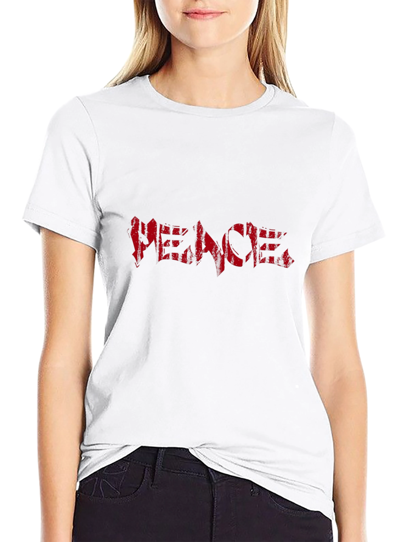 Black Graphic Tee - Red PEACE Print