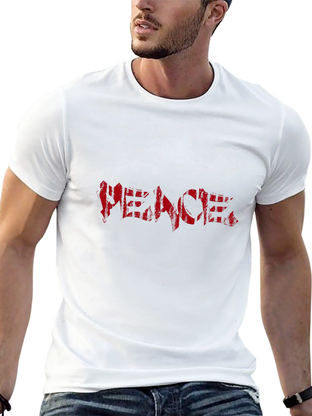 Black Graphic Tee - Red PEACE Print