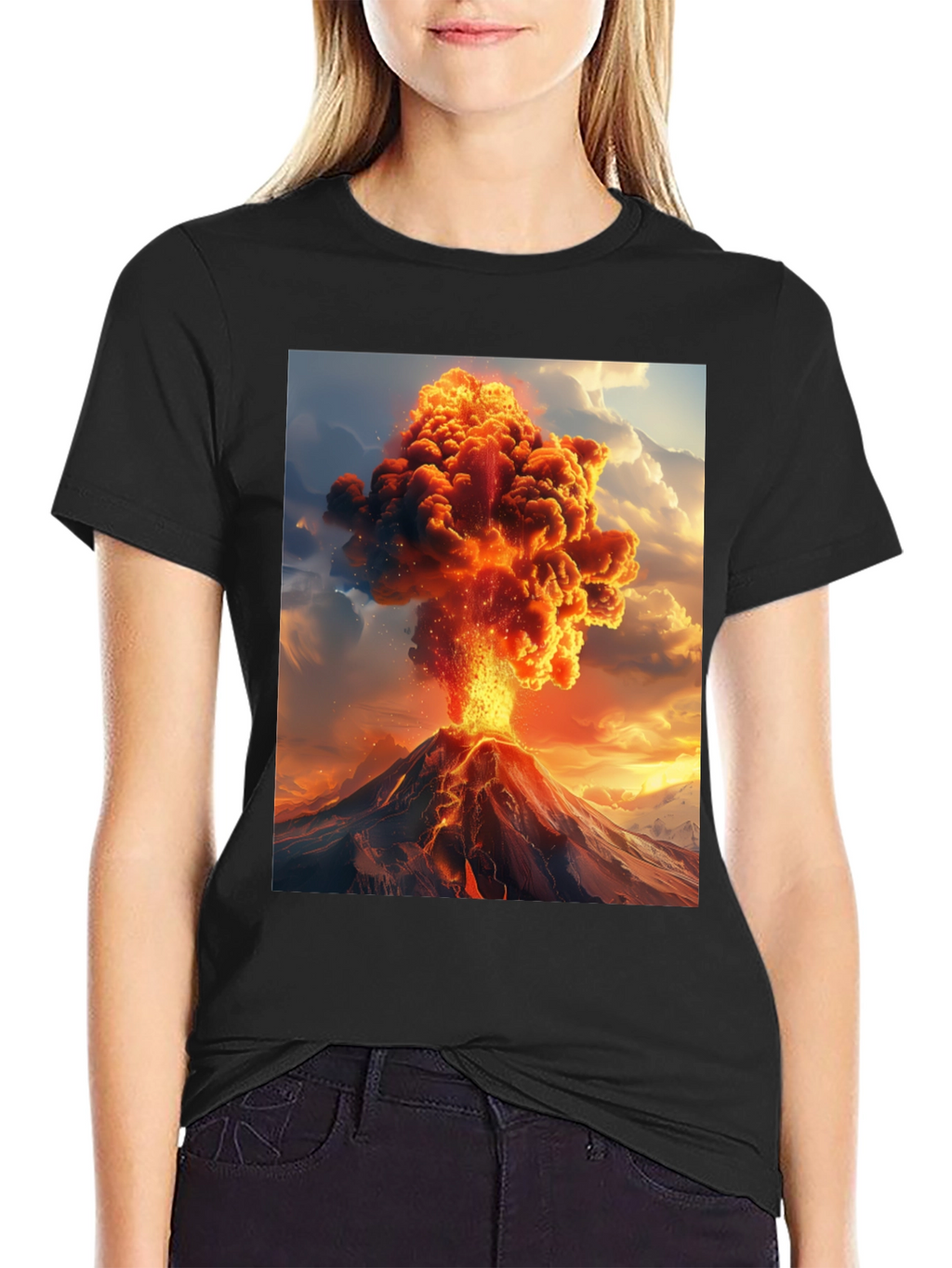 Volcano Eruption Graphic Tee - Black
