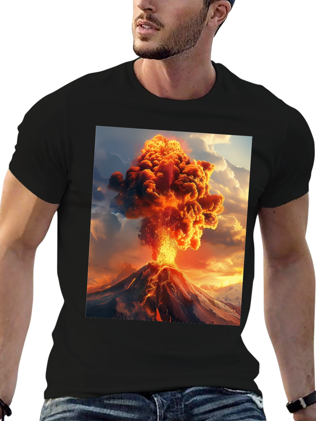 Volcano Eruption Graphic Tee - Black