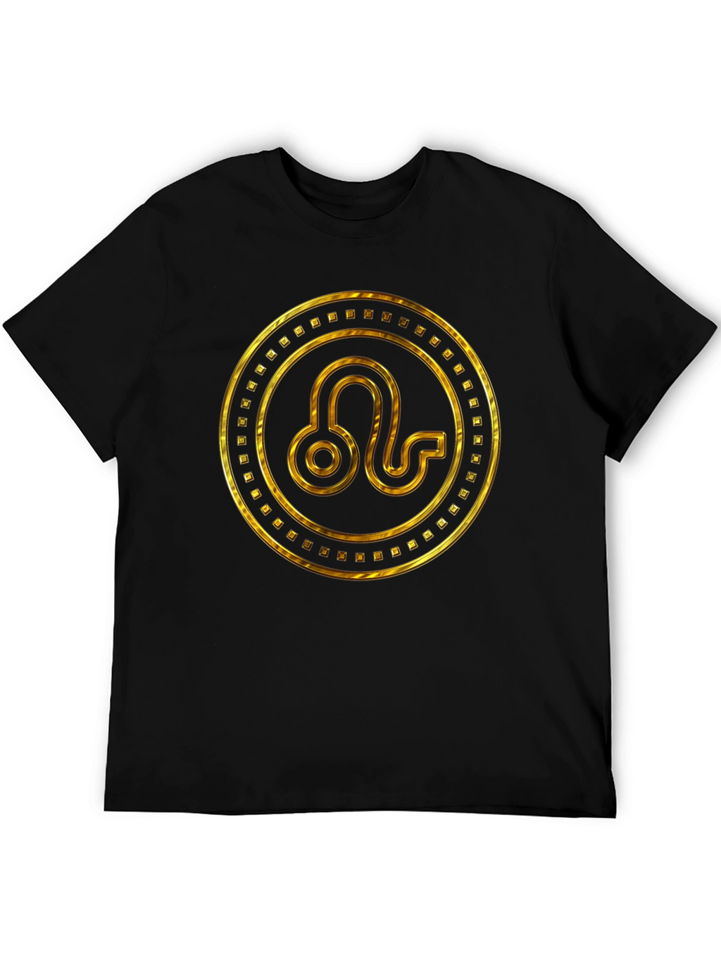 Gold Leo Zodiac Sign Black T-Shirt