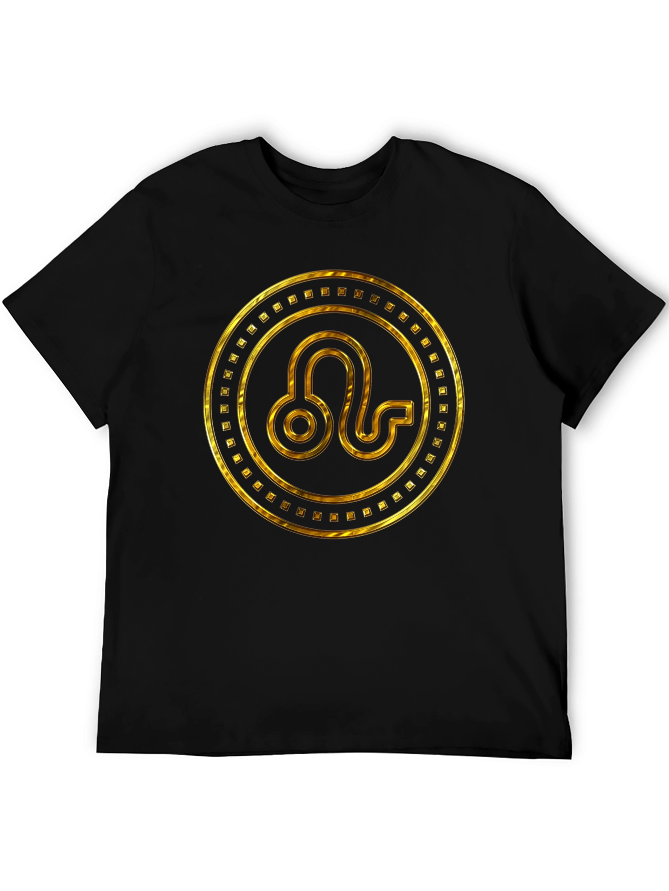 Gold Leo Zodiac Sign Black T-Shirt