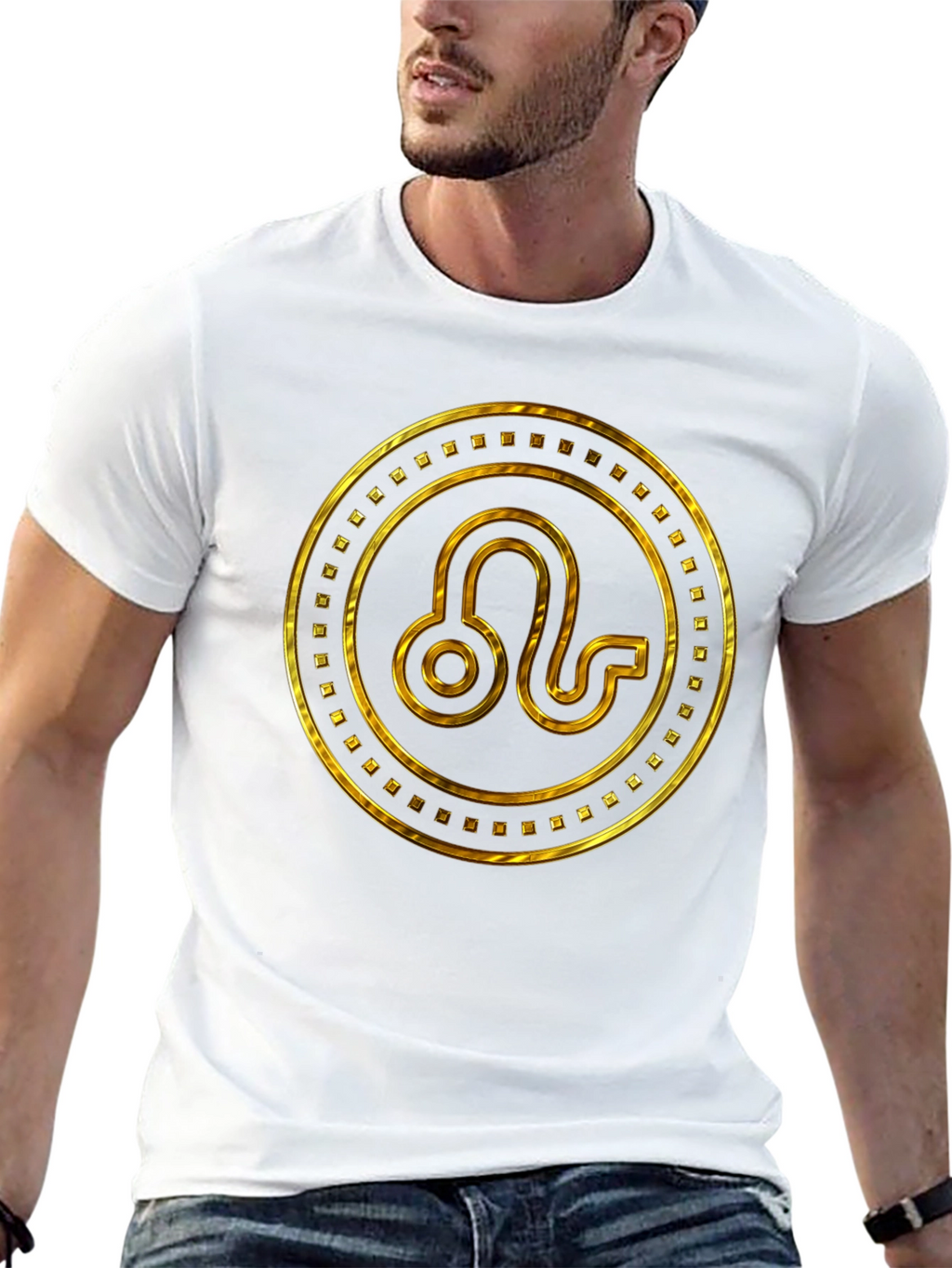 Gold Leo Zodiac Sign Black T-Shirt