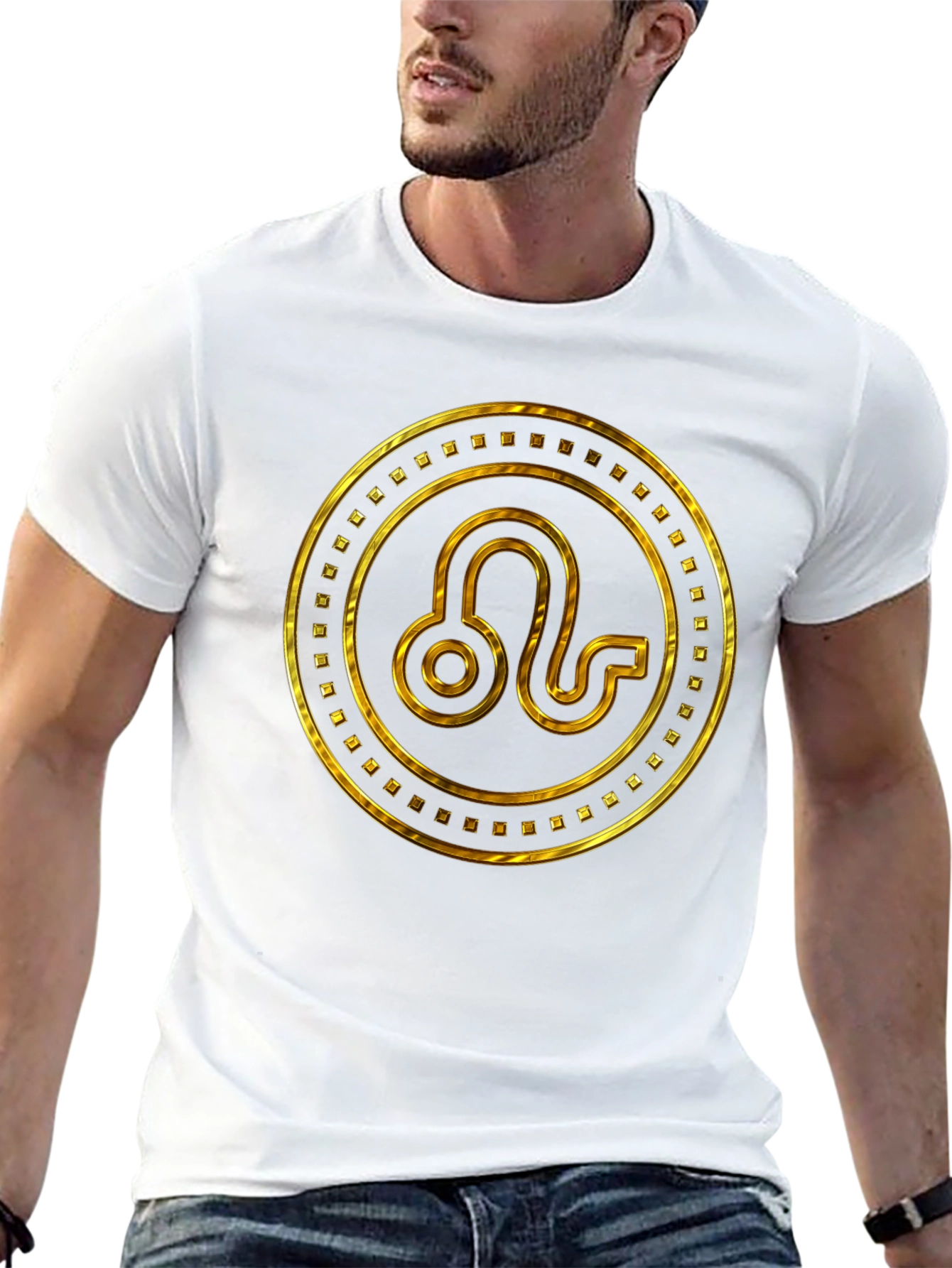 Gold Leo Zodiac Sign Black T-Shirt