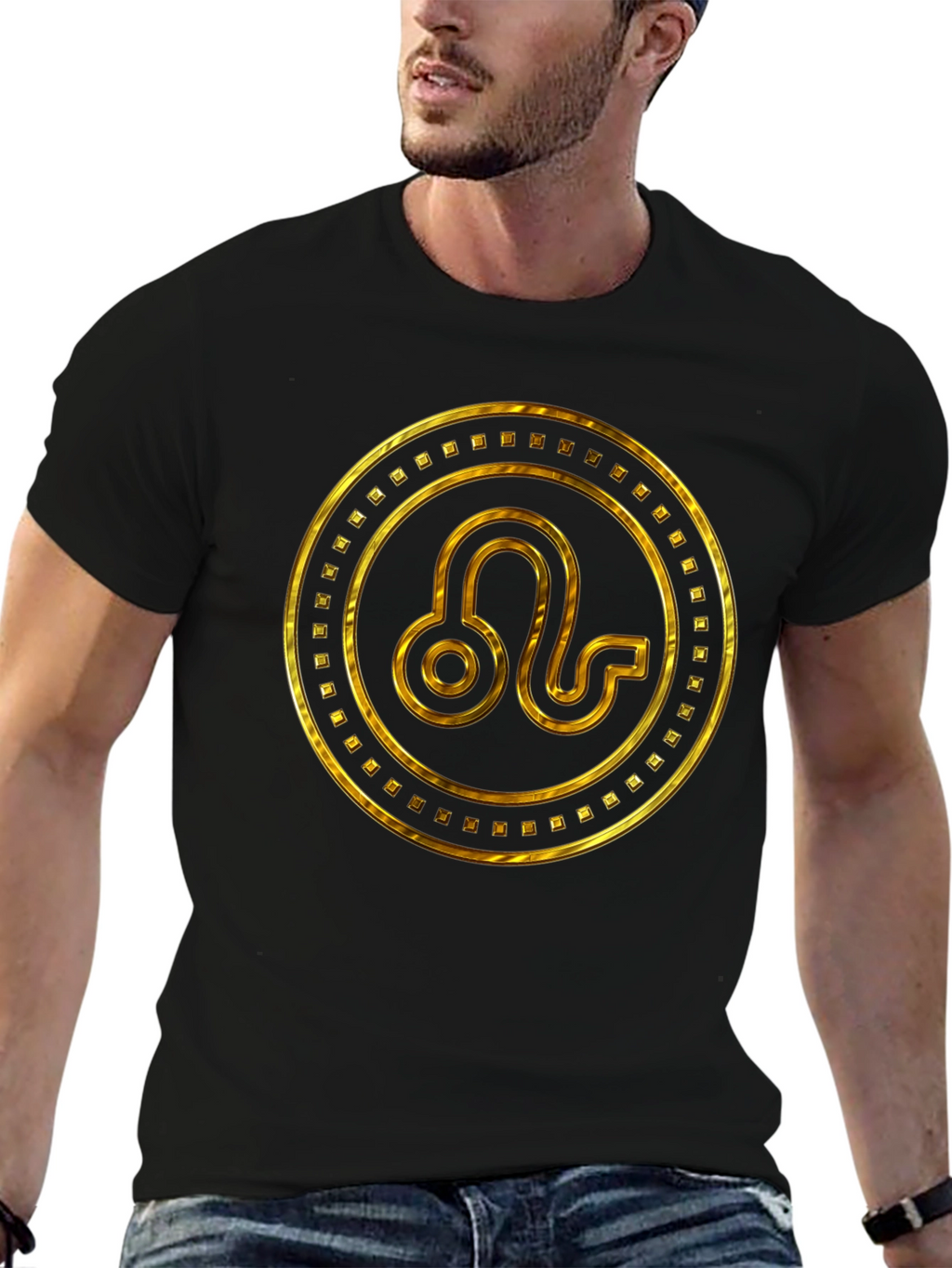 Gold Leo Zodiac Sign Black T-Shirt