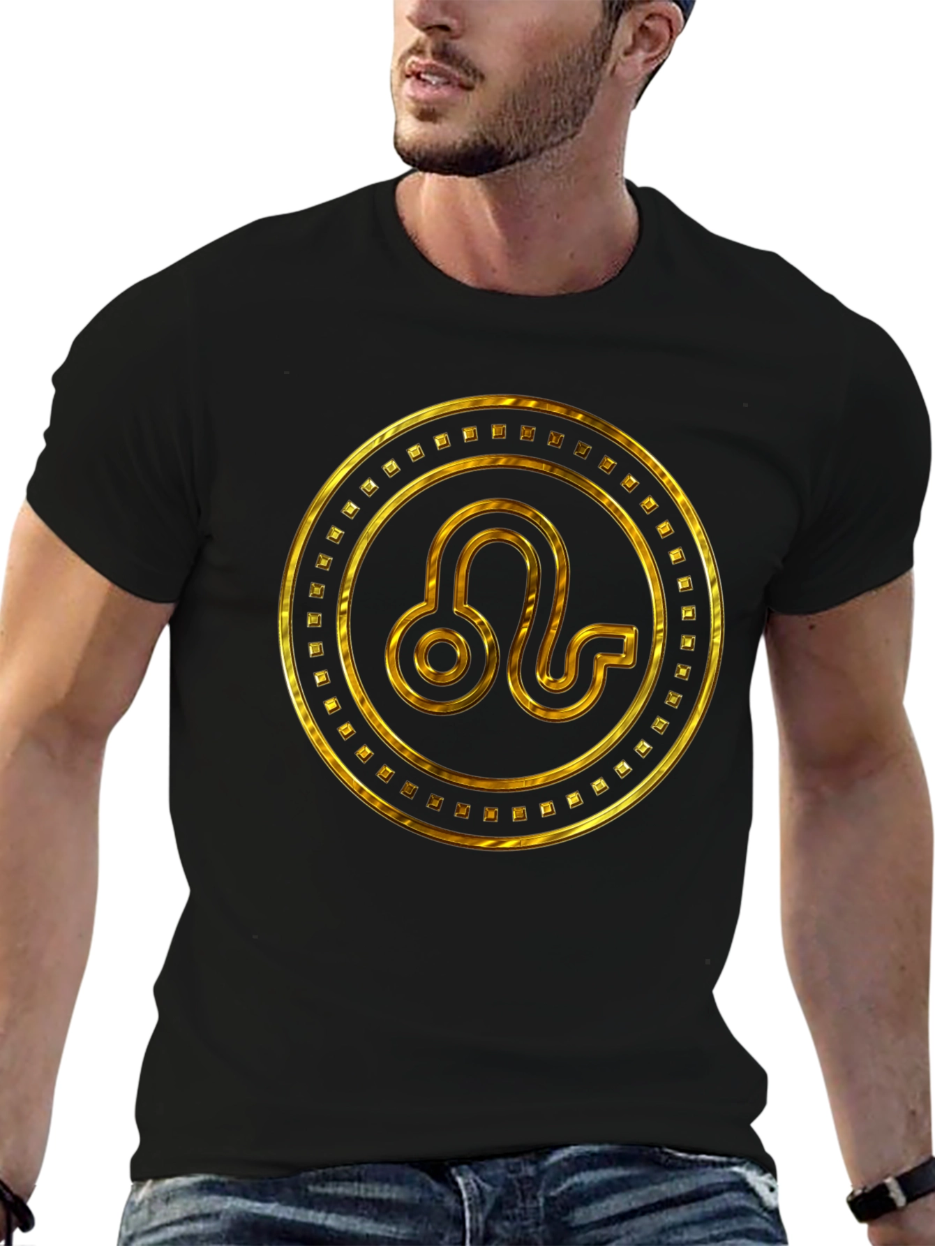 Gold Leo Zodiac Sign Black T-Shirt