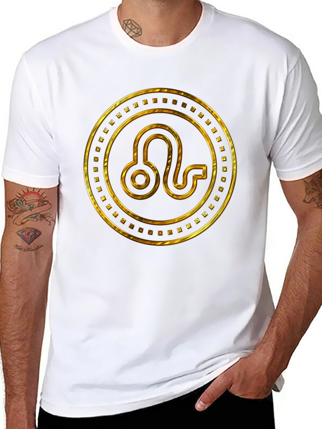 Gold Leo Zodiac Sign Black T-Shirt