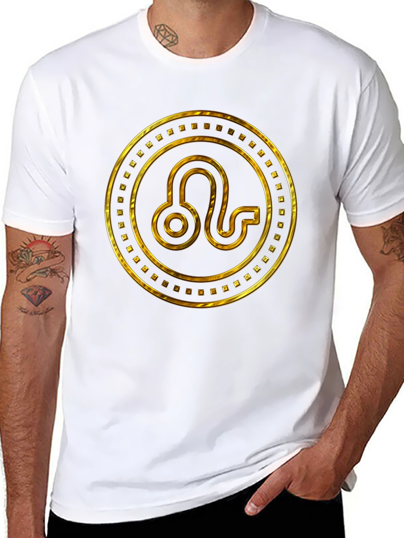 Gold Leo Zodiac Sign Black T-Shirt