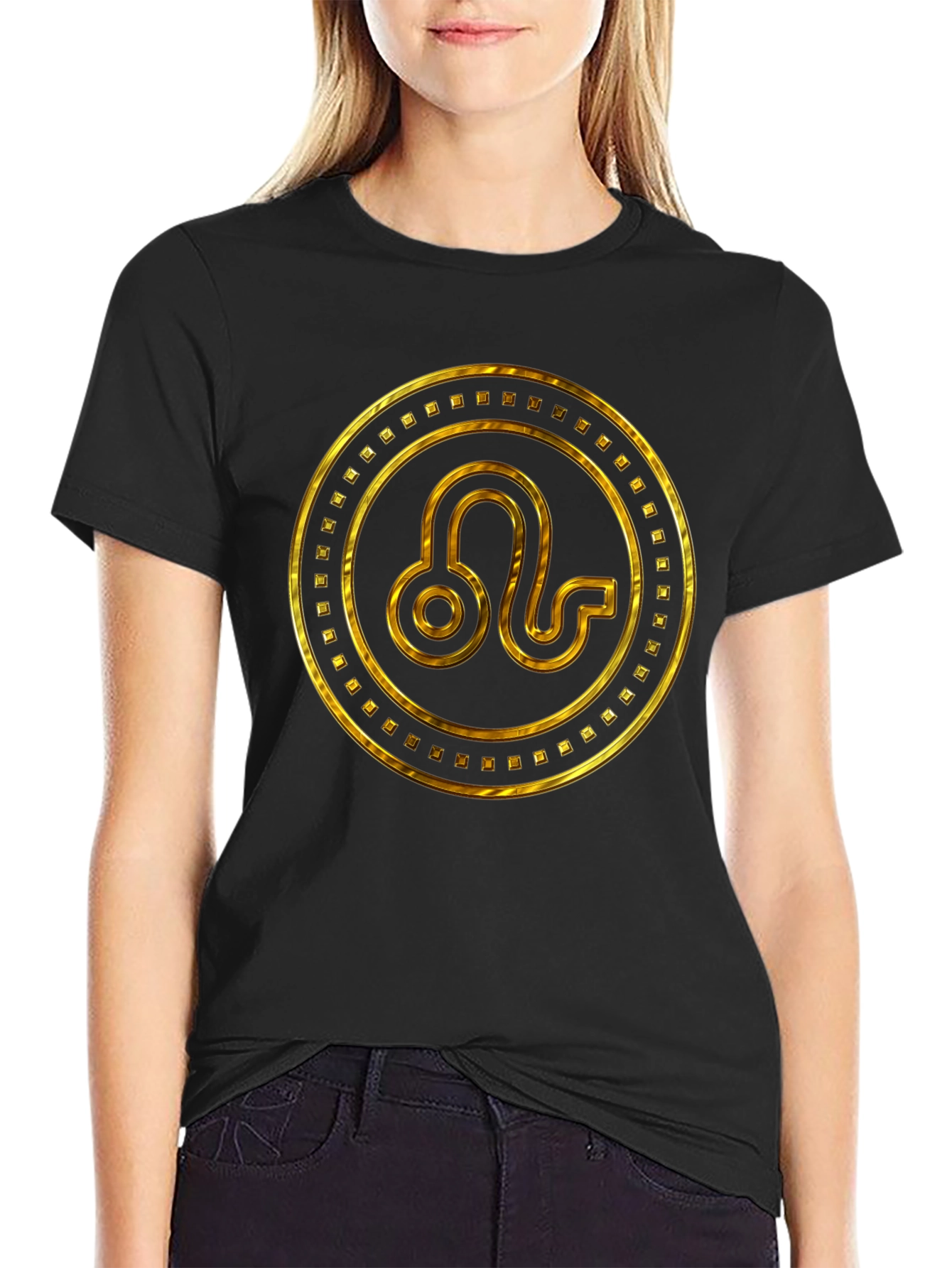 Gold Leo Zodiac Sign Black T-Shirt