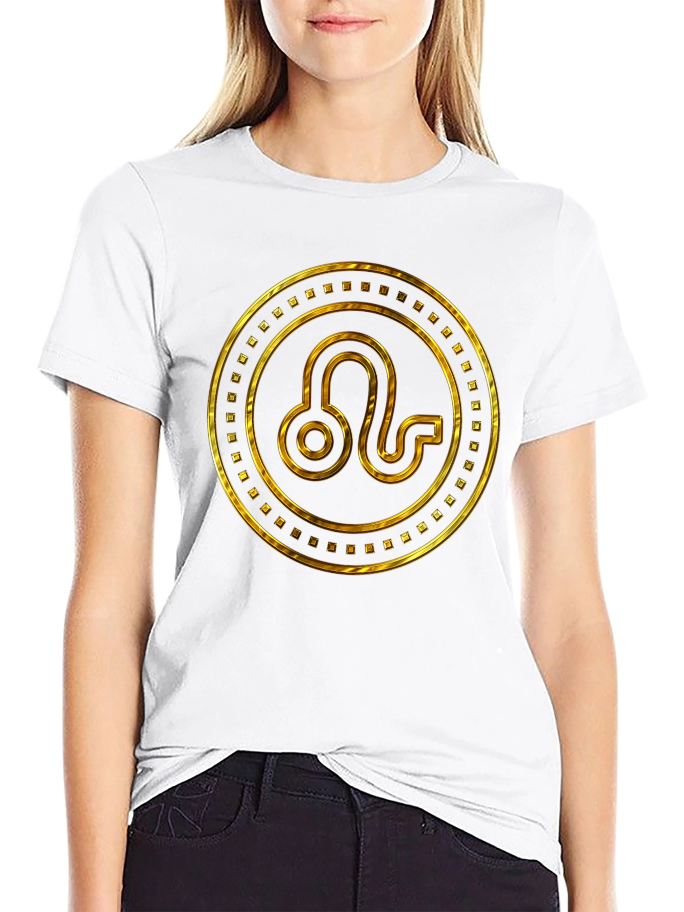 Gold Leo Zodiac Sign Black T-Shirt