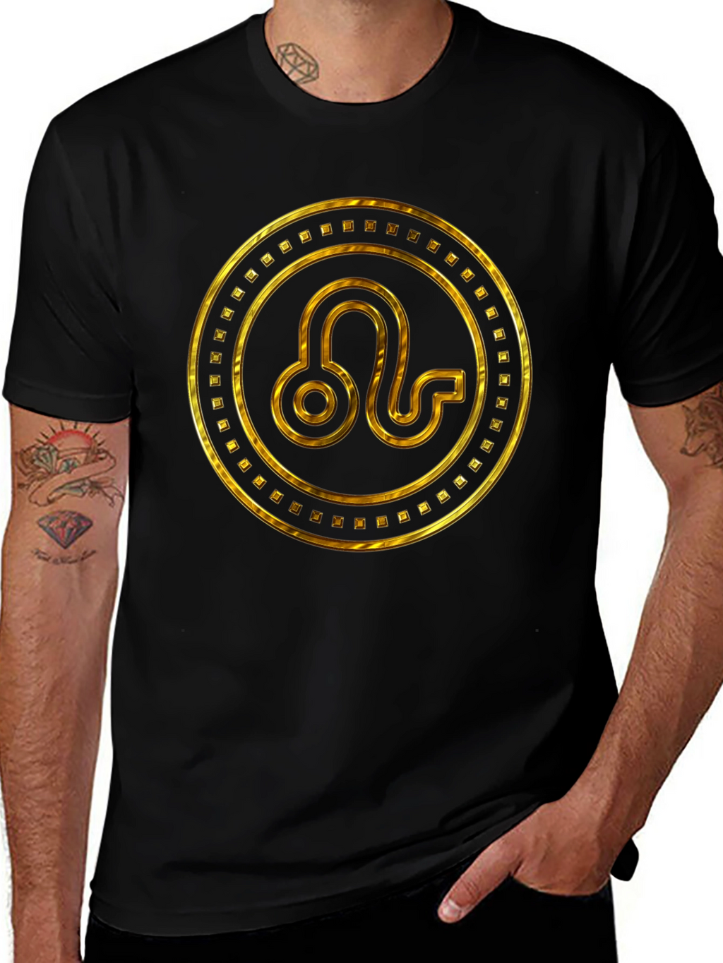 Gold Leo Zodiac Sign Black T-Shirt
