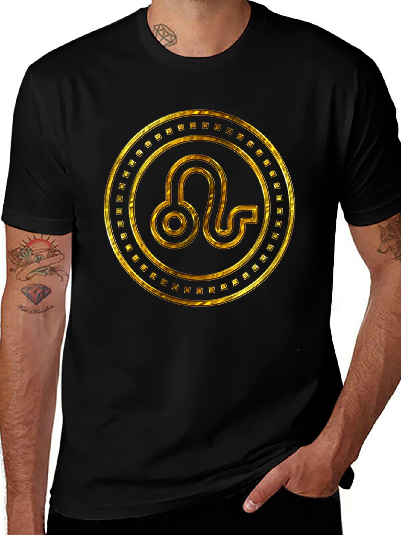 Gold Leo Zodiac Sign Black T-Shirt