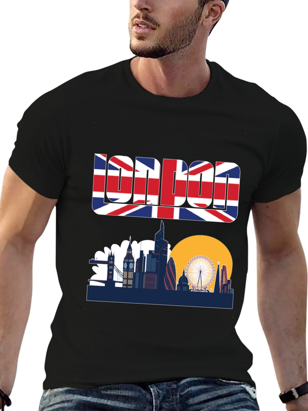 London Skyline Graphic Tee - UK Flag Design