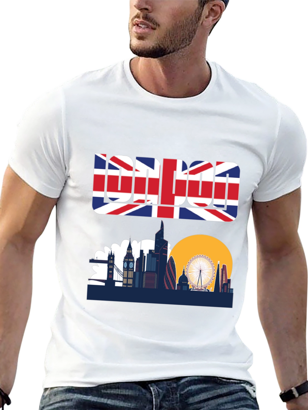 London Skyline Graphic Tee - UK Flag Design